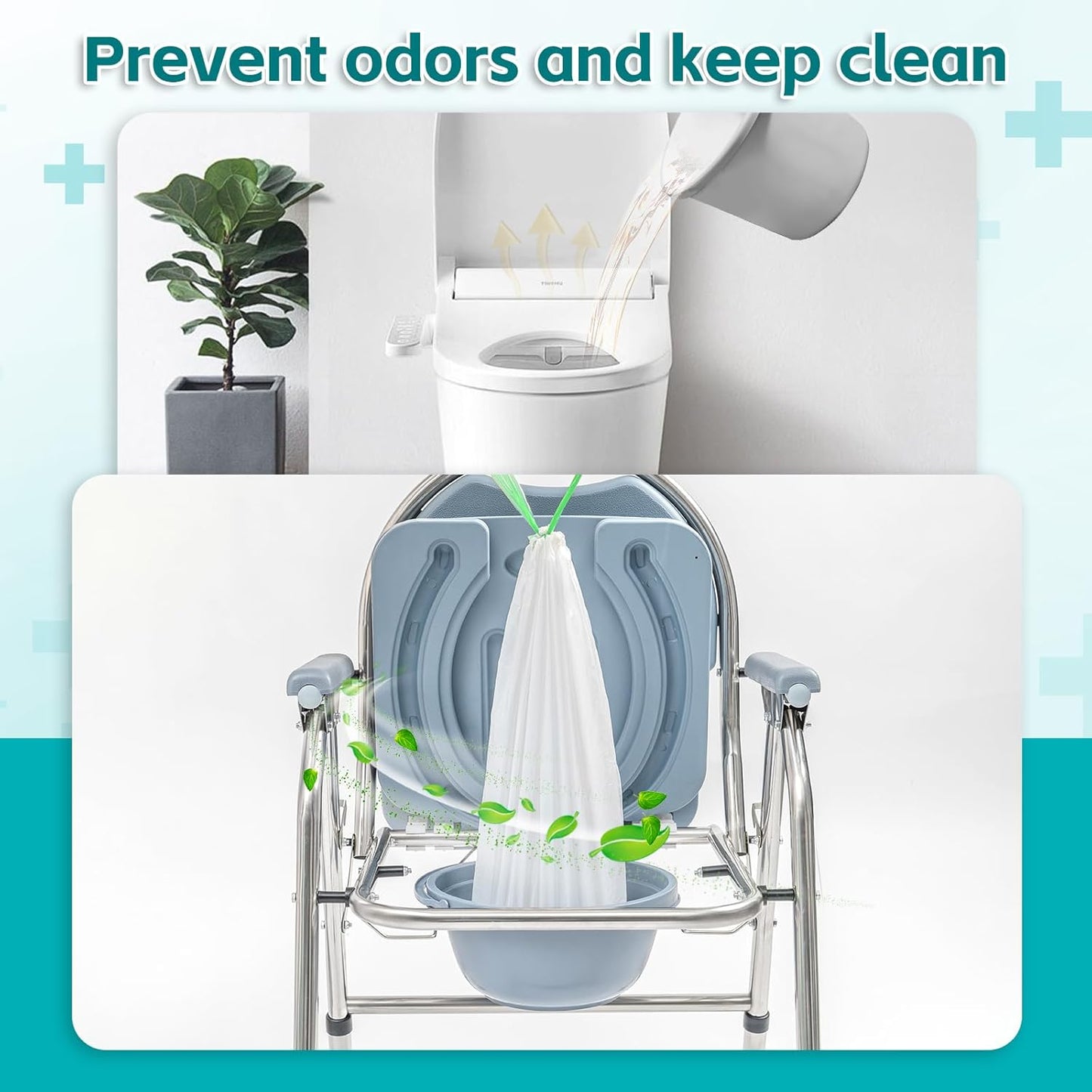 120 Pack Commode Liners with Super Absorbent Pads, Disposable Leakproof Bedside Commode Bags