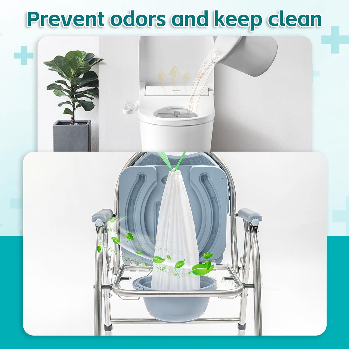 120 Pack Commode Liners with Super Absorbent Pads, Disposable Leakproof Bedside Commode Bags
