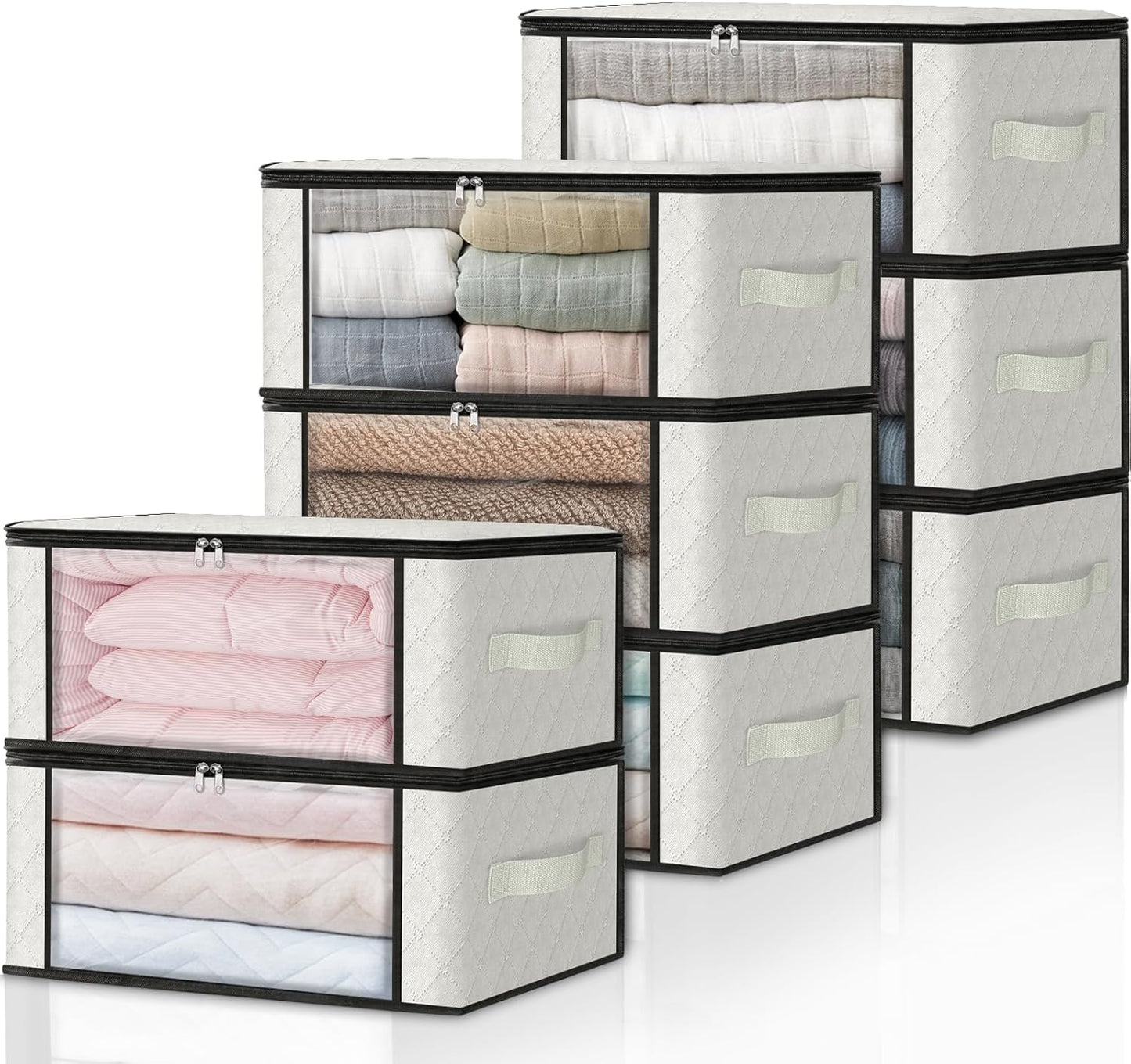 HomeHacks Storage 8-Pack Clothes Organizer Storage Bags Foldable Storage Box with Large Clear