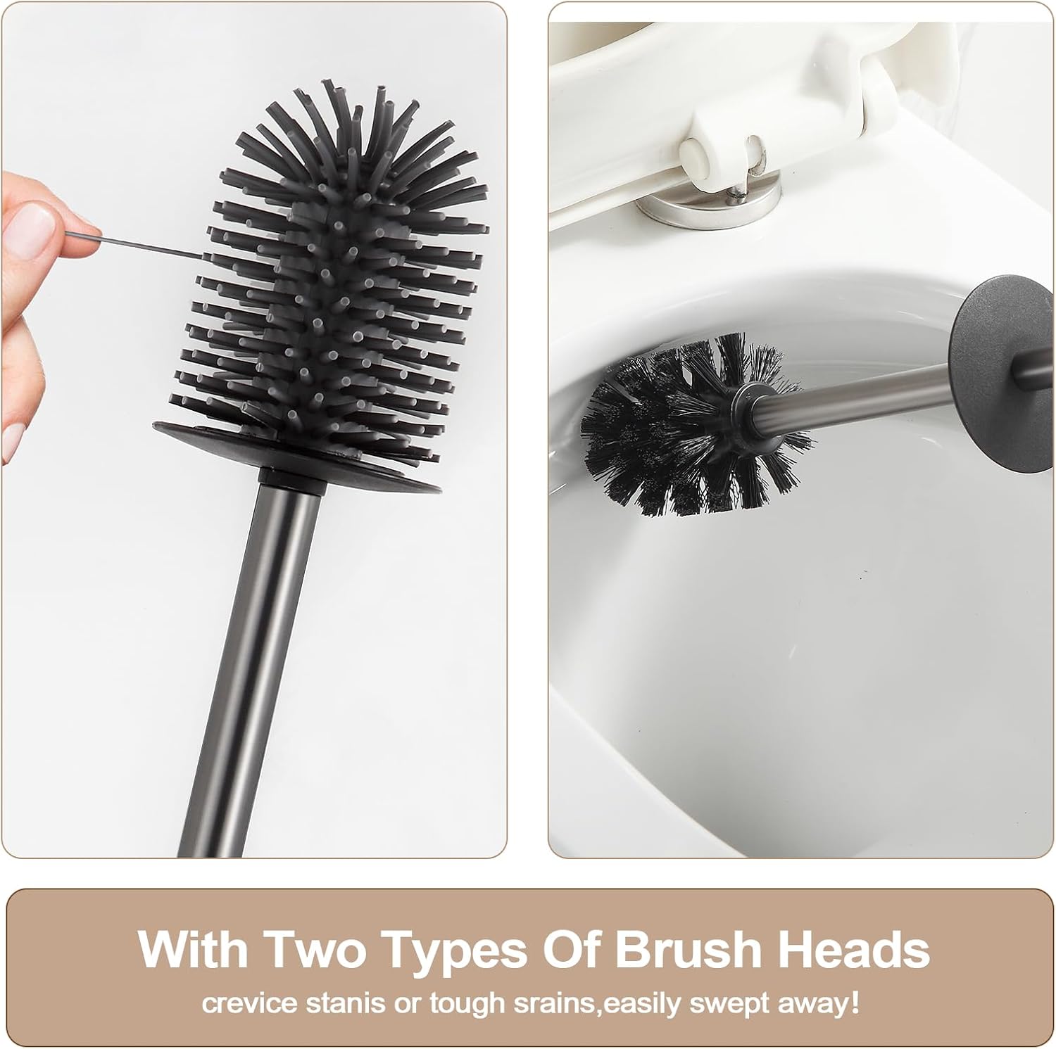 BGL Standing Toilet Brush and Holder GunGrey Aluminium Toilet Bowl Cleaner Brush and Holder for