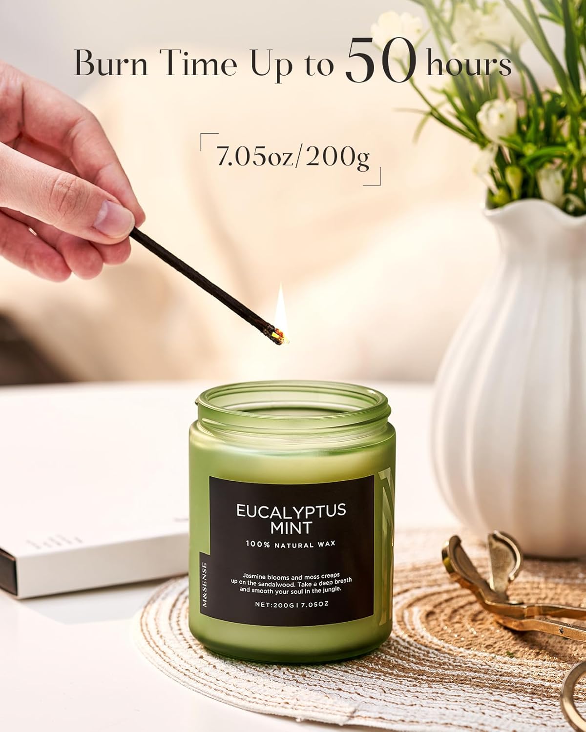 M&SENSE Eucalyptus & Mint Candles for Home Scented, Clean Non Toxic Aromatherapy Candle Gift 7.05oz