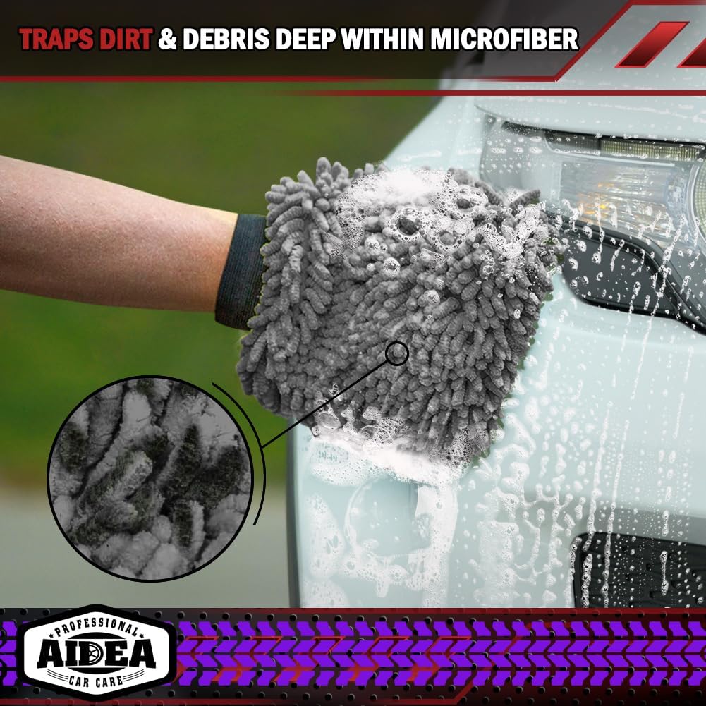 AIDEA Car Wash Mitt Microfiber-2Pack, Scratch-Free& Lint-Free, Premium Chenille Microfiber Wash