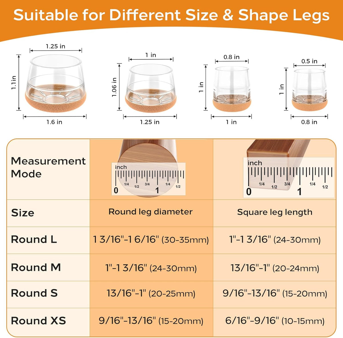 24 PCS Silicone Chair Leg Floor Protectors Small (0.8"-1") Rubber Felt Furniture Pads Chair Legs