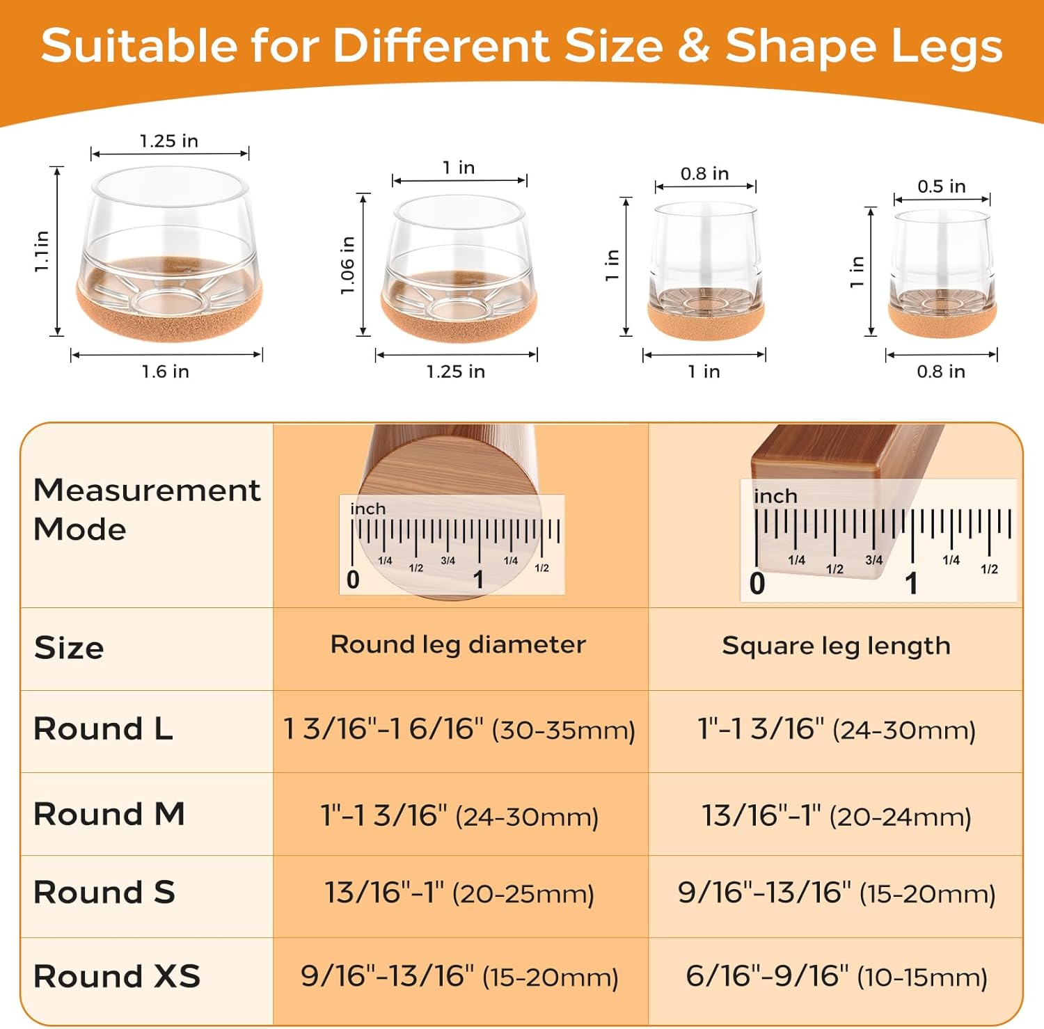 Meldel 24 PCS Silicone Chair Leg Floor Protectors Large (1.2"-1.4") Rubber Felt Furniture Pads
