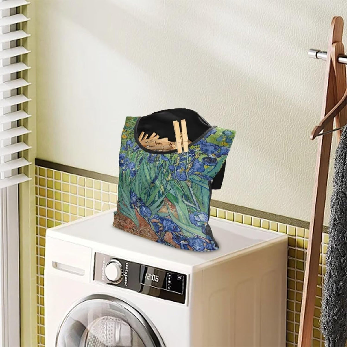 Famous Oil Painting Iris Print Home Clothespin Organizer Bag 14.5"x12" - Large Opening Design for