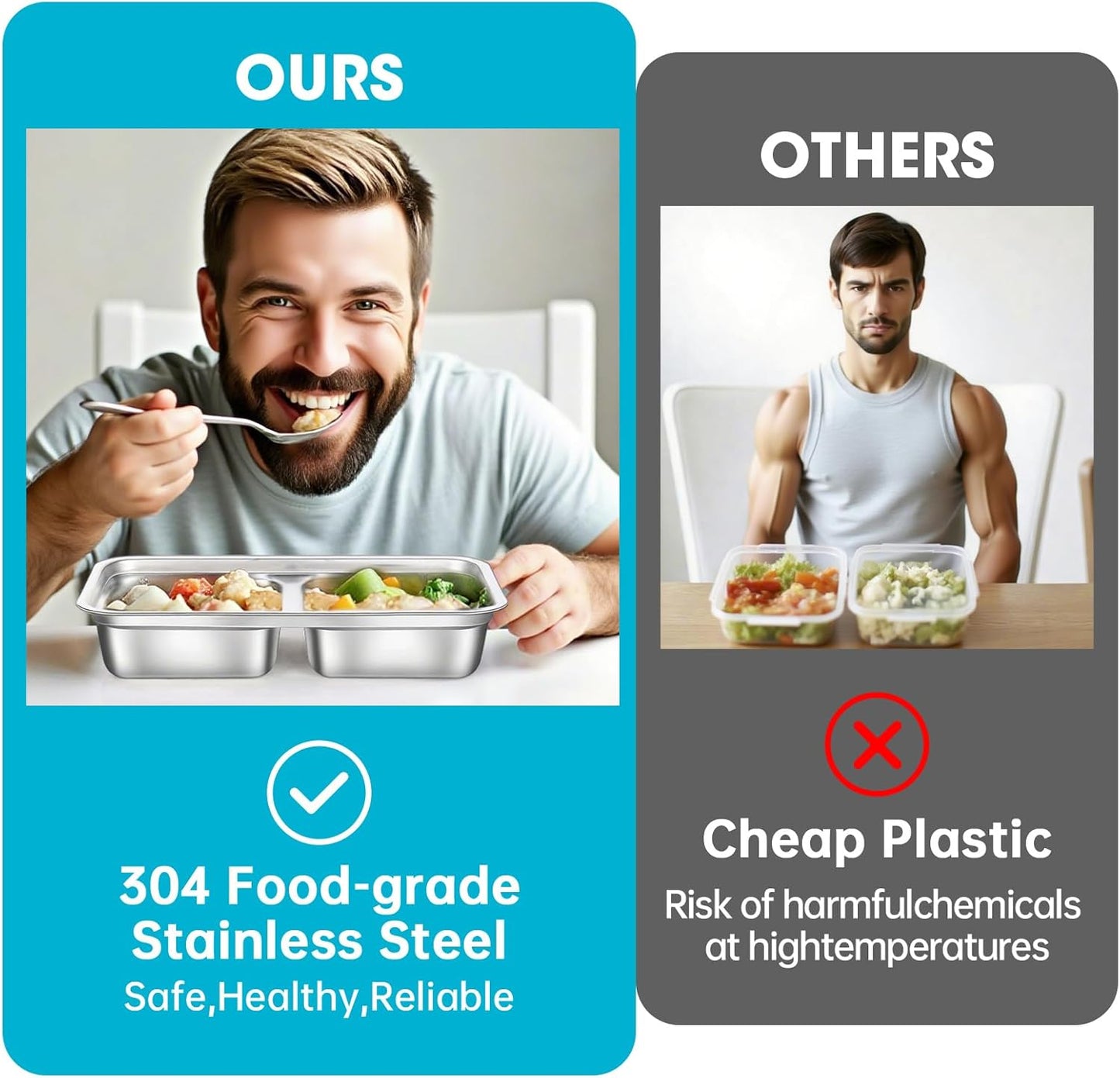 4 Pack Stainless Steel Snack Containers Reusable, Grab and Go 2 Compartment Food Storage Containers