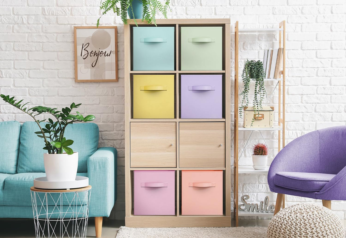 Sorbus Fabric Storage Cubes - 6 Foldable Storage Bins for Organizing Pantry, Cubbies, Toy Box