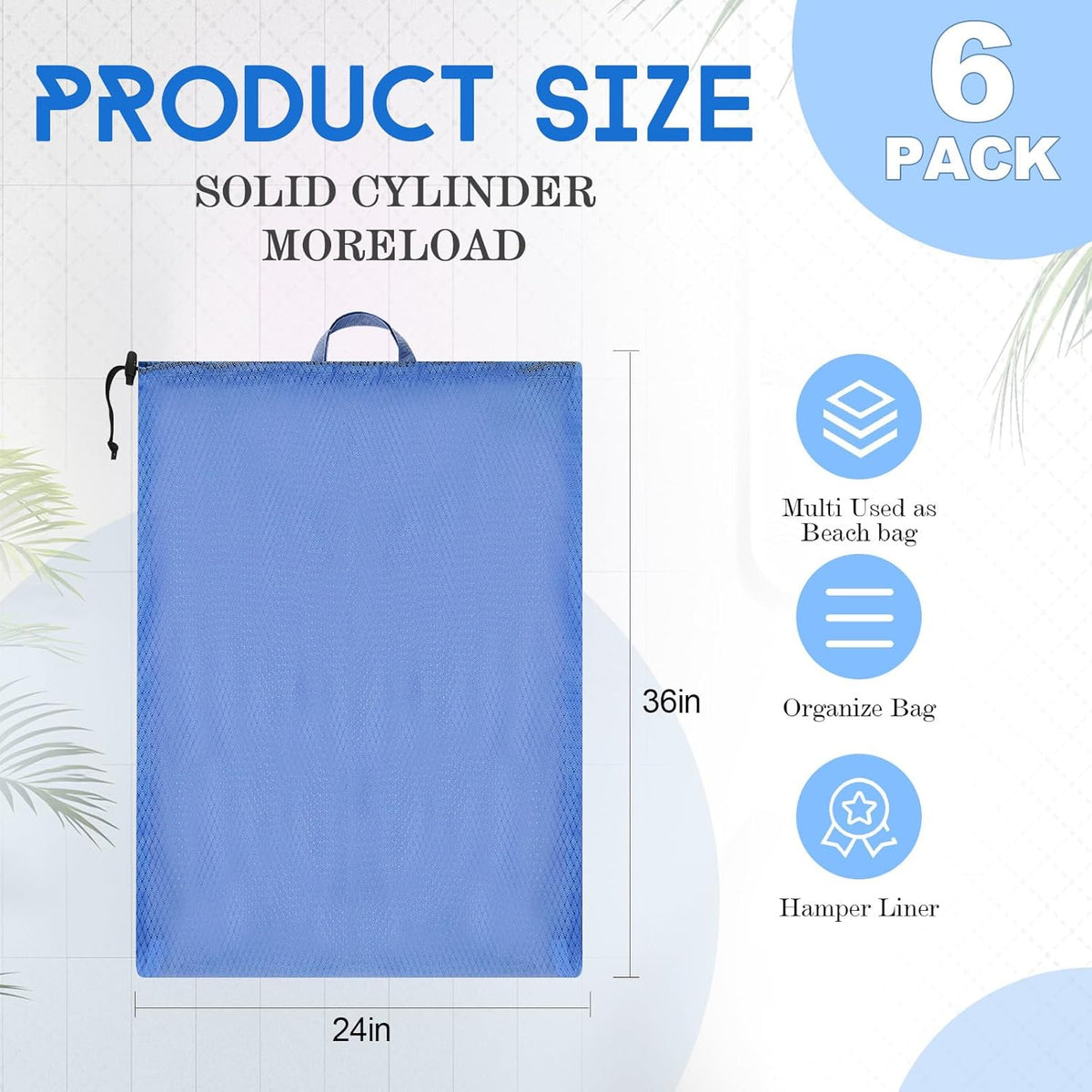 6 Pack 24 x 36 Inches Colorful Mesh Laundry Bag with Handles Machine Washable Secure Drawstring