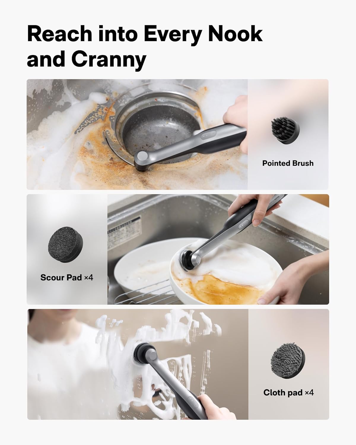 HOTO Wand™ Cordless Spin Scrubber, Electric Rechargeble Grout Cleaning Brush, IPX7 Waterproof