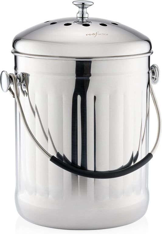 RED FACTOR Premium Compost Bin for Kitchen Countertop - Stainless Steel Food Waste Bucket with