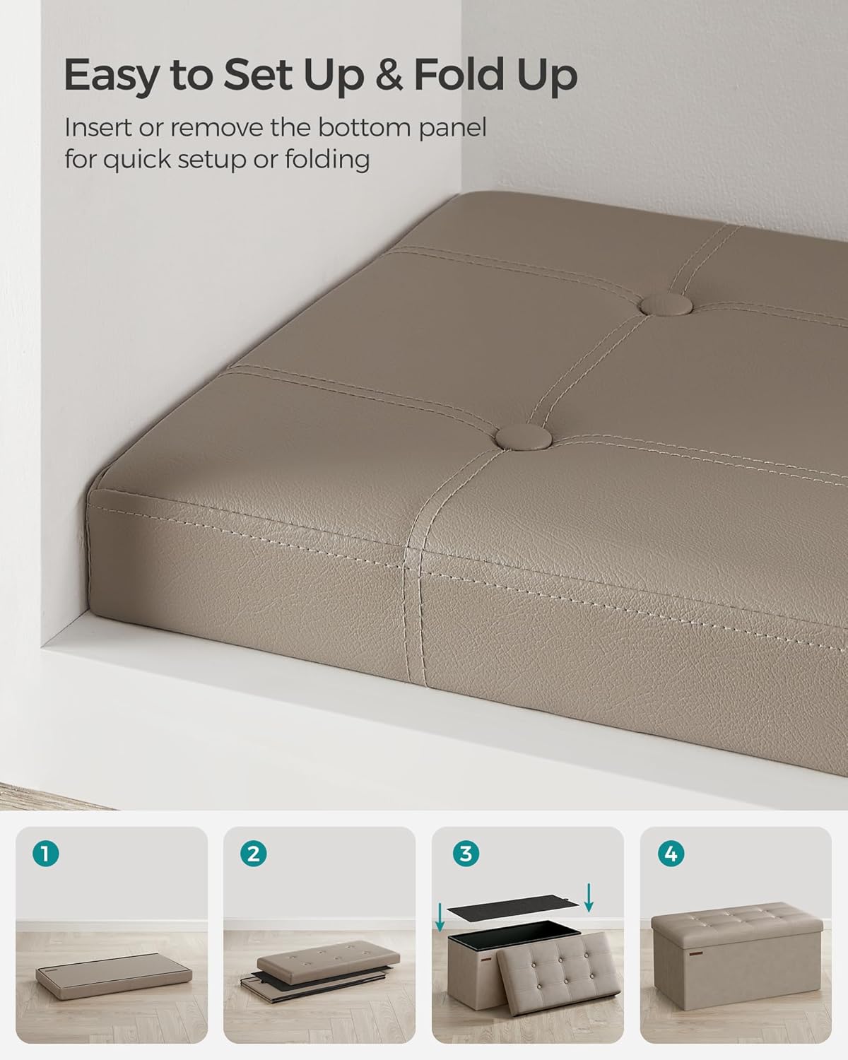 SONGMICS Mazie Collection - 30 Inches Folding Storage Ottoman Bench, Ottoman with Storage, Foot