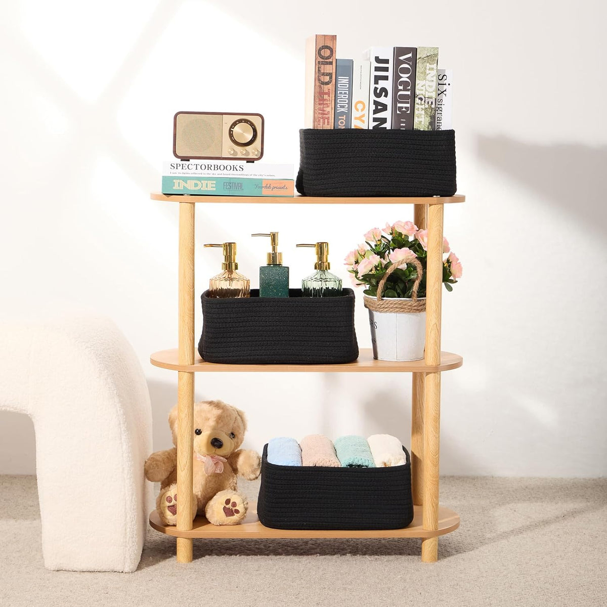 Small Storage Baskets for Organizing | Closet Organizer Bins | Shelf Toy Basket | Woven Rope