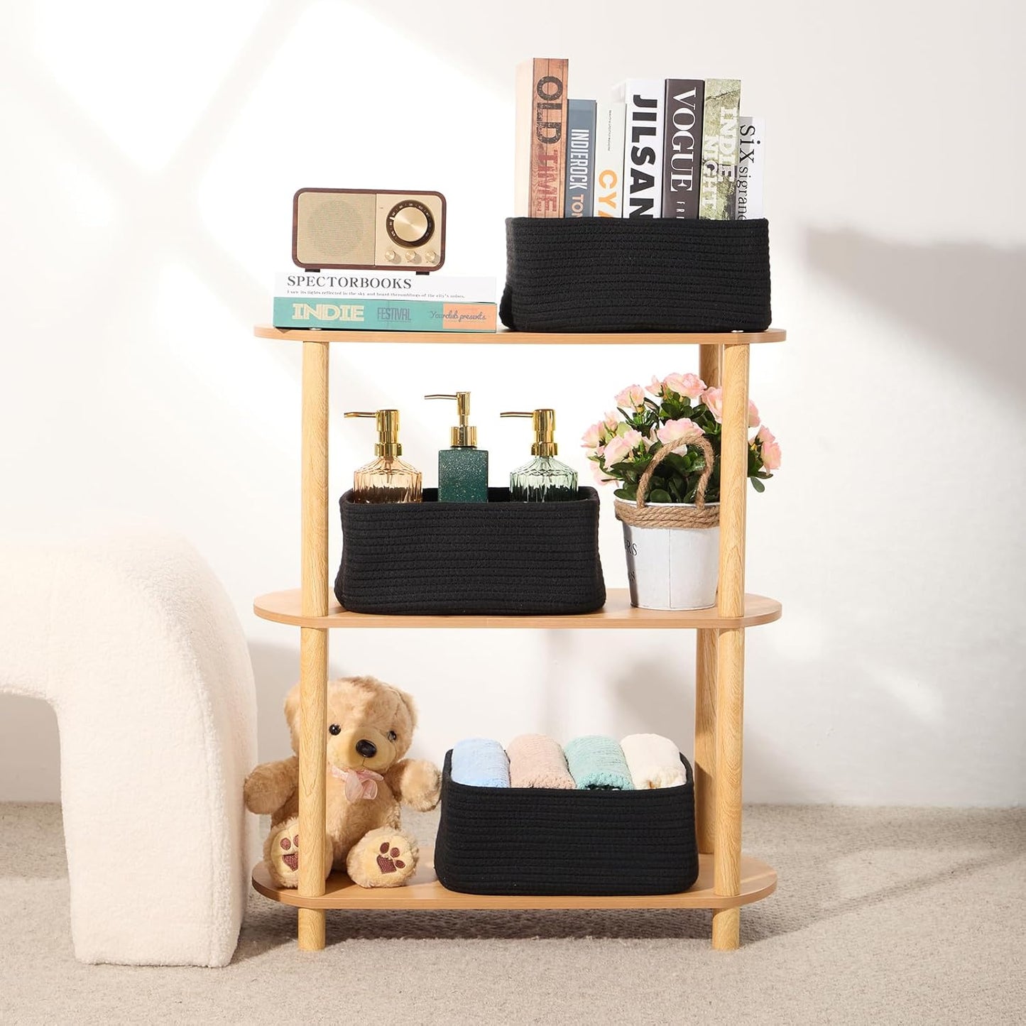 Small Storage Baskets for Organizing | Closet Organizer Bins | Shelf Toy Basket | Woven Rope