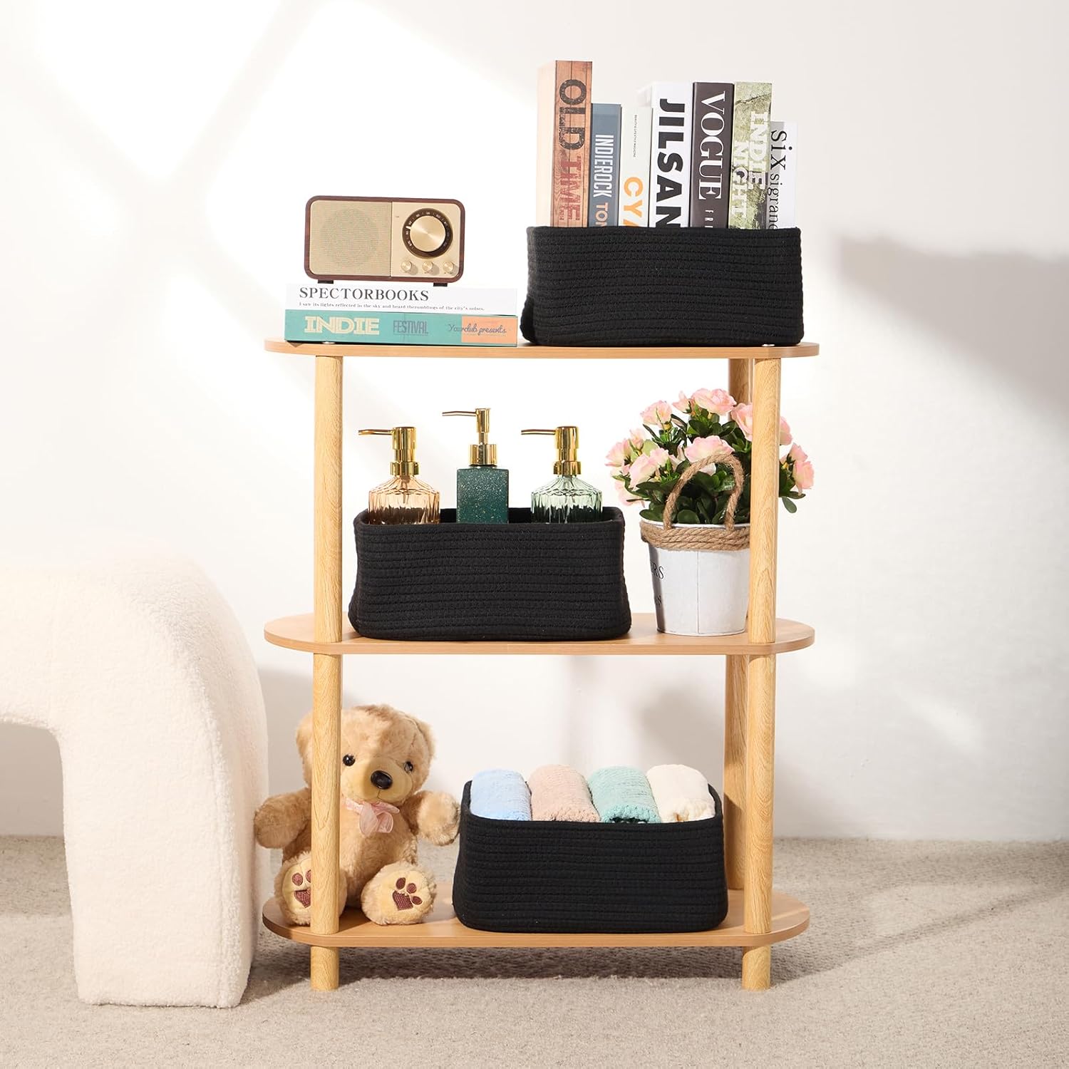 Small Storage Baskets for Organizing | Closet Organizer Bins | Shelf Toy Basket | Woven Rope