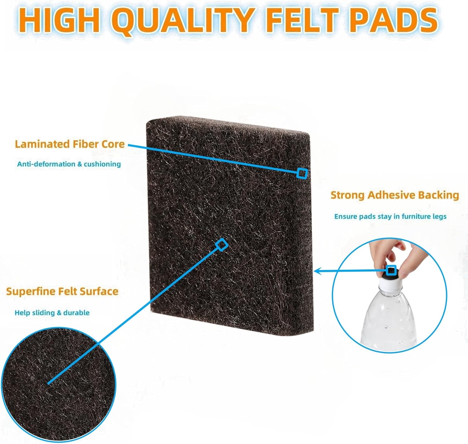 Furnigear Felt Furniture Pads for Hardwood Floors - Self Adhesive Chair Felt Pad, Floor Protector