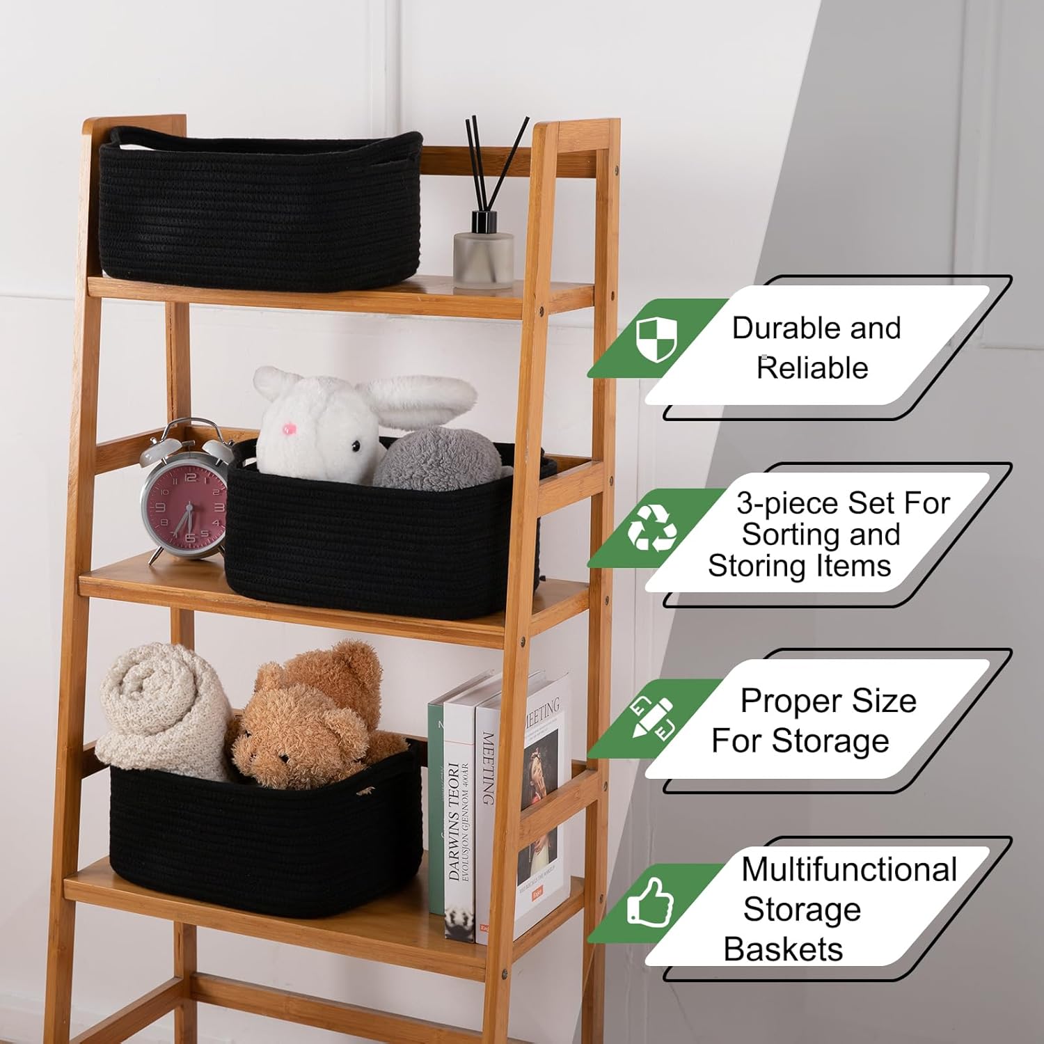 OIAHOMY Cotton Rope Woven Baskets for Storage, Nursery Rectangle Storage Basket with Handles for