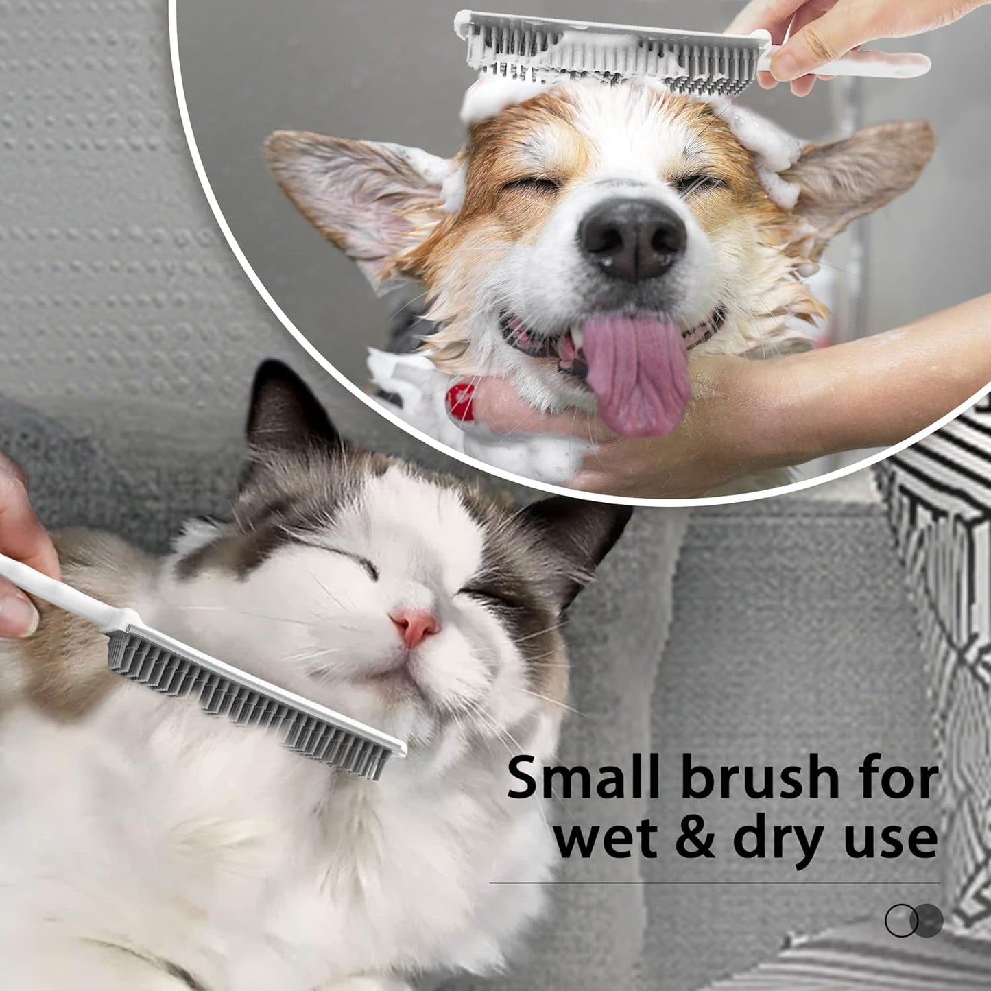 JEHONN Rubber Broom Carpet Rake Brush for Pet Hair with Squeegee, 52.8 inches Long Handle Silicone