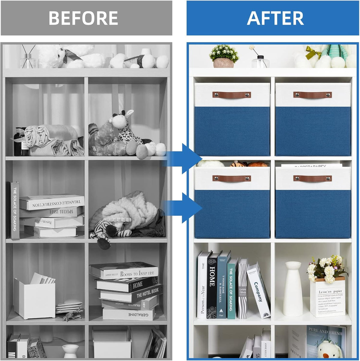 Temary Collapsible Storage Boxes - 12x12 Blue Cube Storage Bins with Handles for Organizing Home