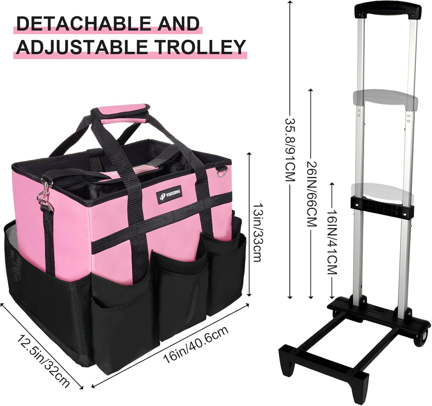 Large Rolling Cleaning Caddy Bag with Wheels, with Detachable Trolley, Cleaning Bags on Wheels for