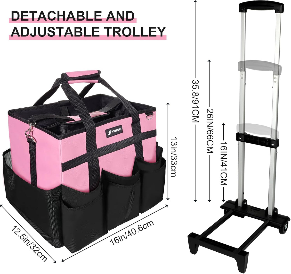 Large Rolling Cleaning Caddy Bag with Wheels, with Detachable Trolley, Cleaning Bags on Wheels for