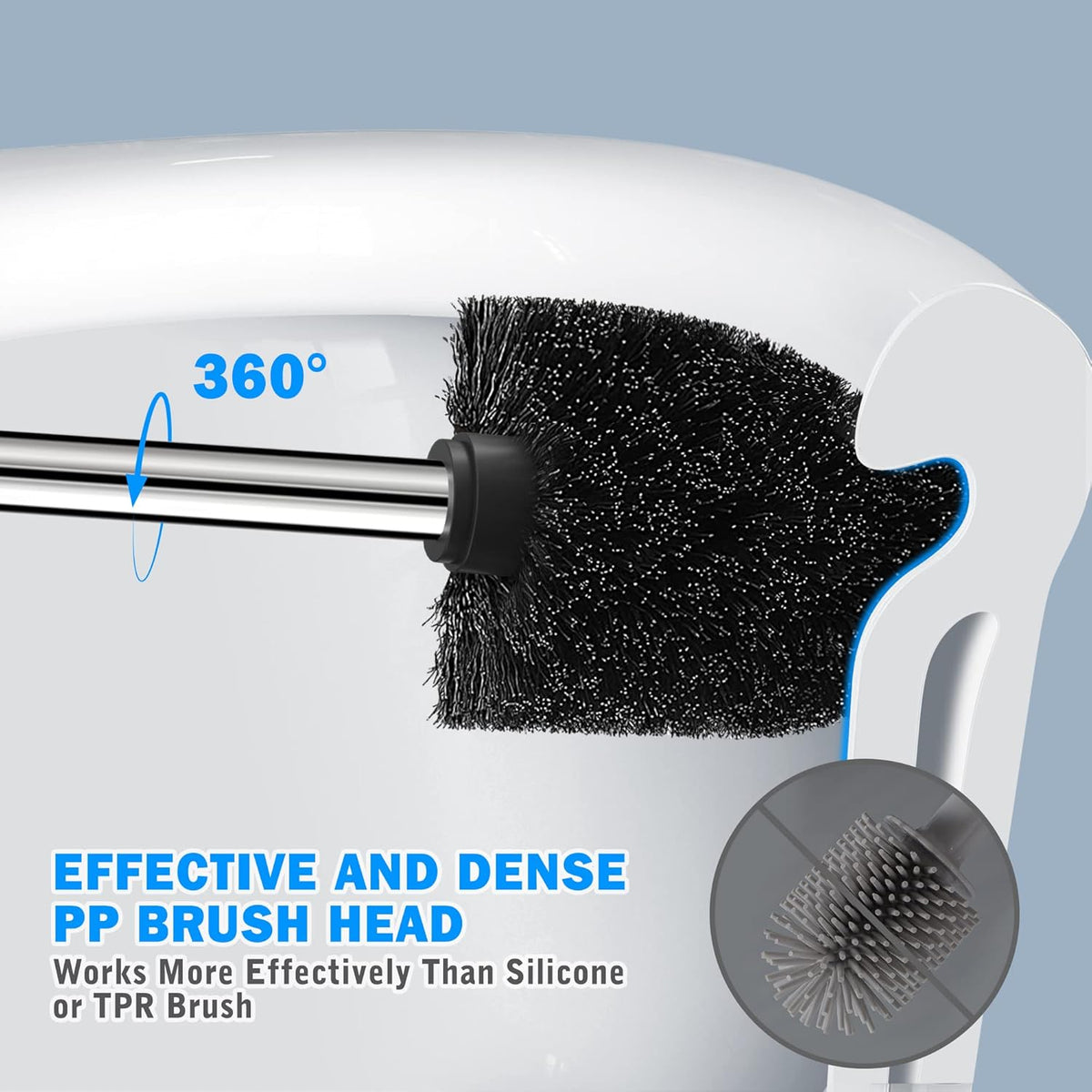 Toilet Brush and Holder, 2 Pack Toilet Brush with 304 Stainless Steel Long Handle, Toilet Bowl