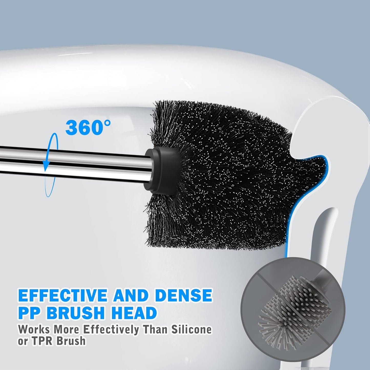 Toilet Brush and Holder, 2 Pack Toilet Brush with 304 Stainless Steel Long Handle, Toilet Bowl