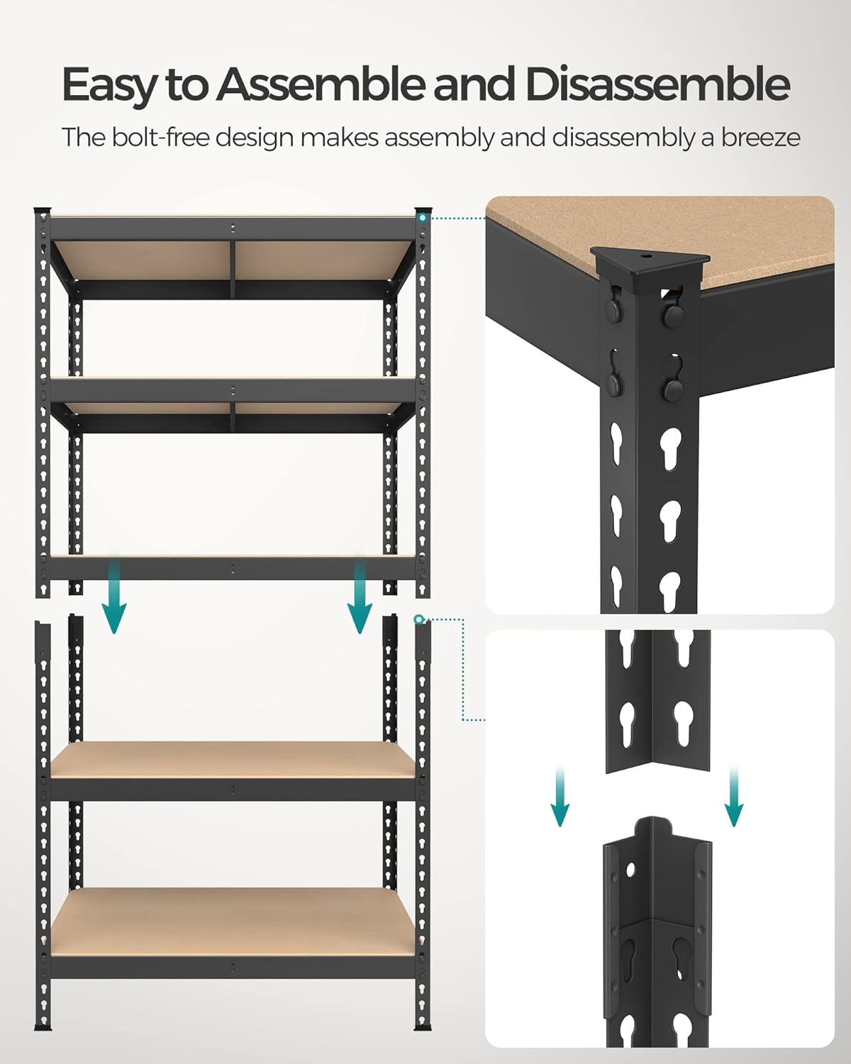 SONGMICS 5-Tier Storage Shelves, Load 2310 lb, Set of 2 Garage Storage, Boltless Assembly