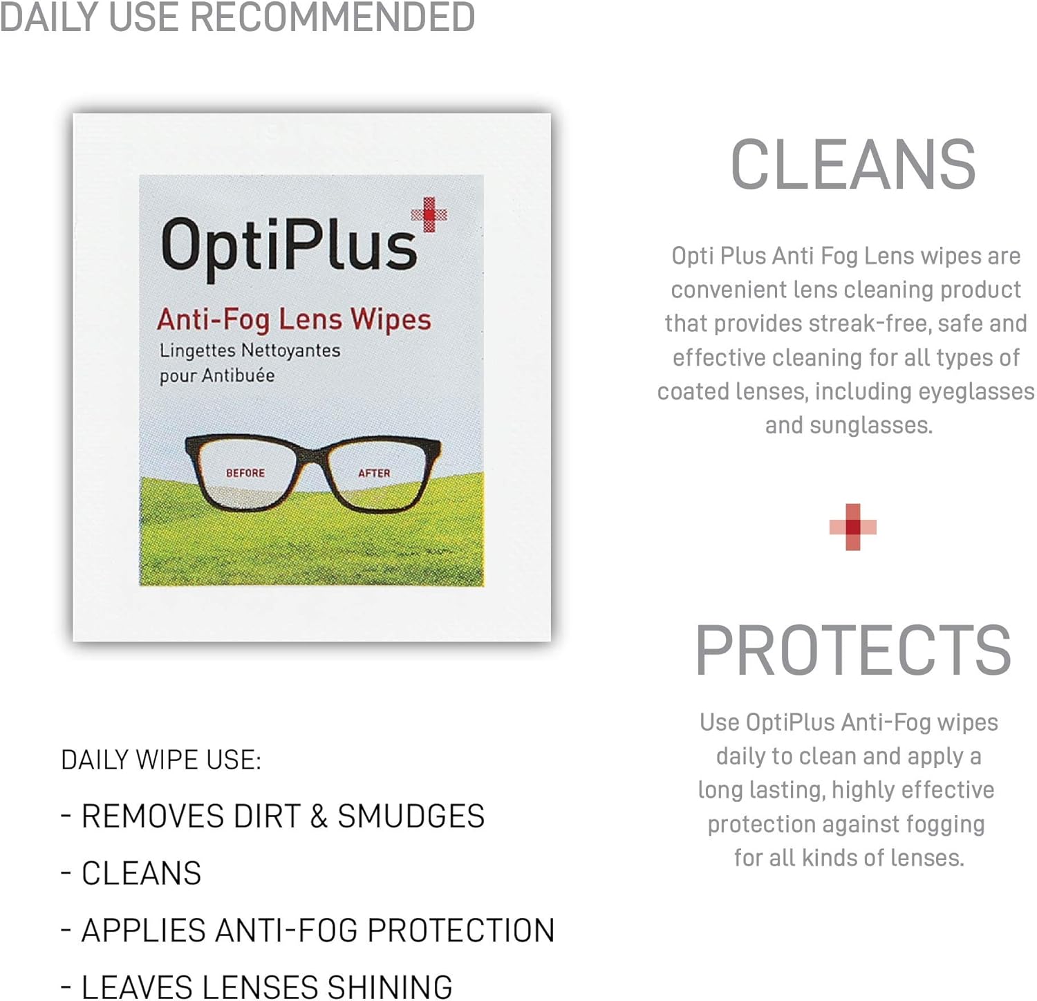 OptiPlus Anti Fog Pre-Moistened Cleaning Wipes for Glasses, Screens, Lenses - Quick-Dry