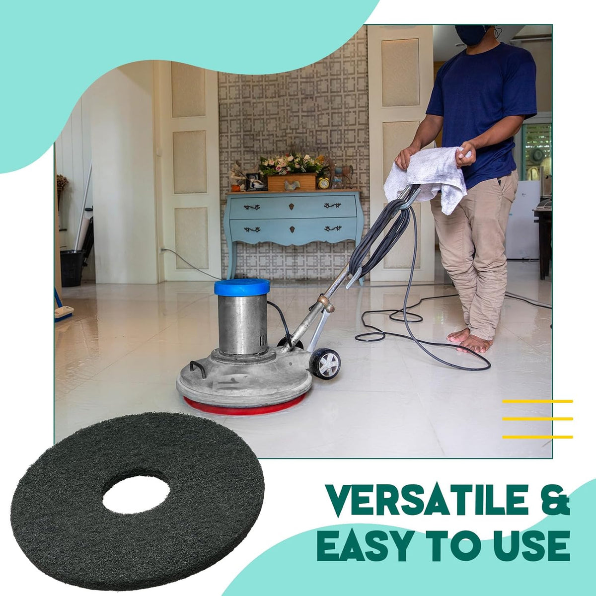 12" Black Scrubbing Pads Commercial Cleaning Orbiter Pads-Maintenance Non Woven for Floor Buffer