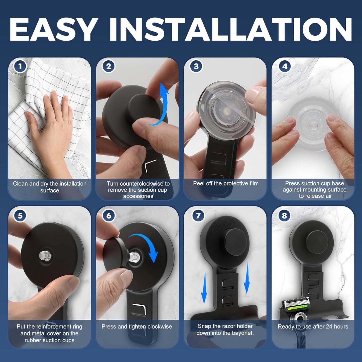 WingWider Suction Cup Razor Holder for Shower Wall 2 Pack, Shaver Holder(Black), 15lbs – view 5