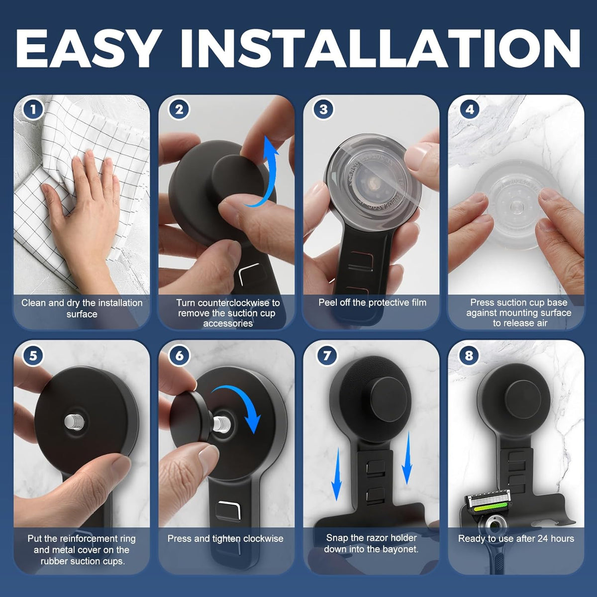 WingWider Suction Cup Razor Holder for Shower Wall 2 Pack, Shaver Holder(Black), 15lbs – view 5