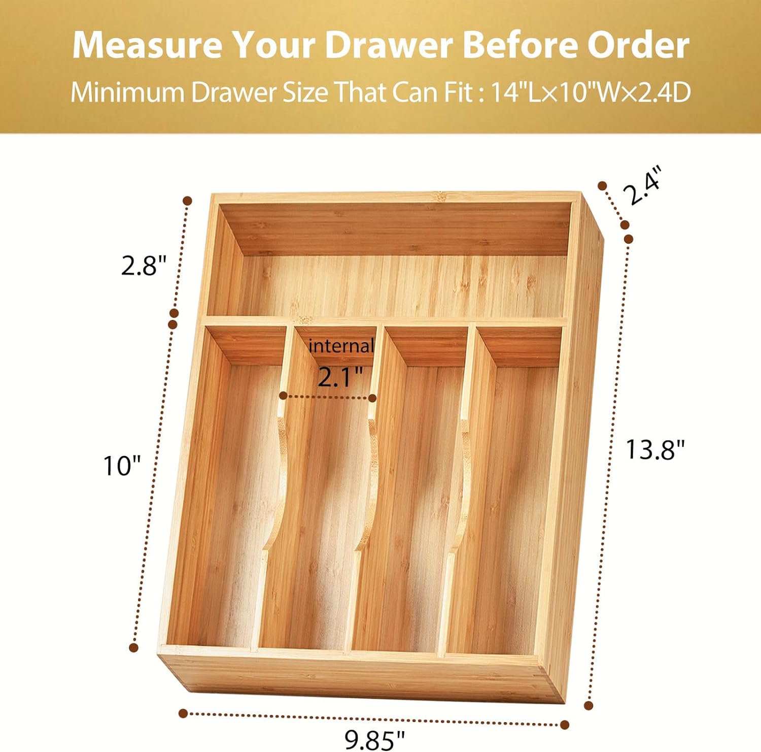 Umilife Kitchen Drawer Organizer, 10 Inch Silverware Utensil Tray Holder, Extra Deep, with Non-Slip
