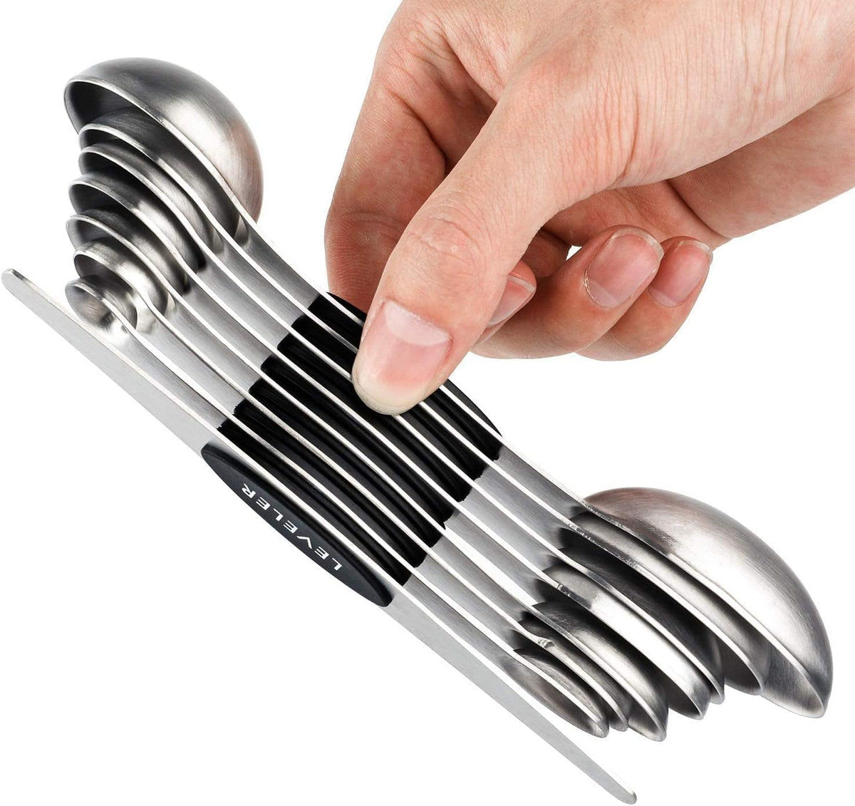 Magnetic Measuring Spoons Set of 8 Stainless Steel Stackable Dual Sided Nesting Teaspoons and