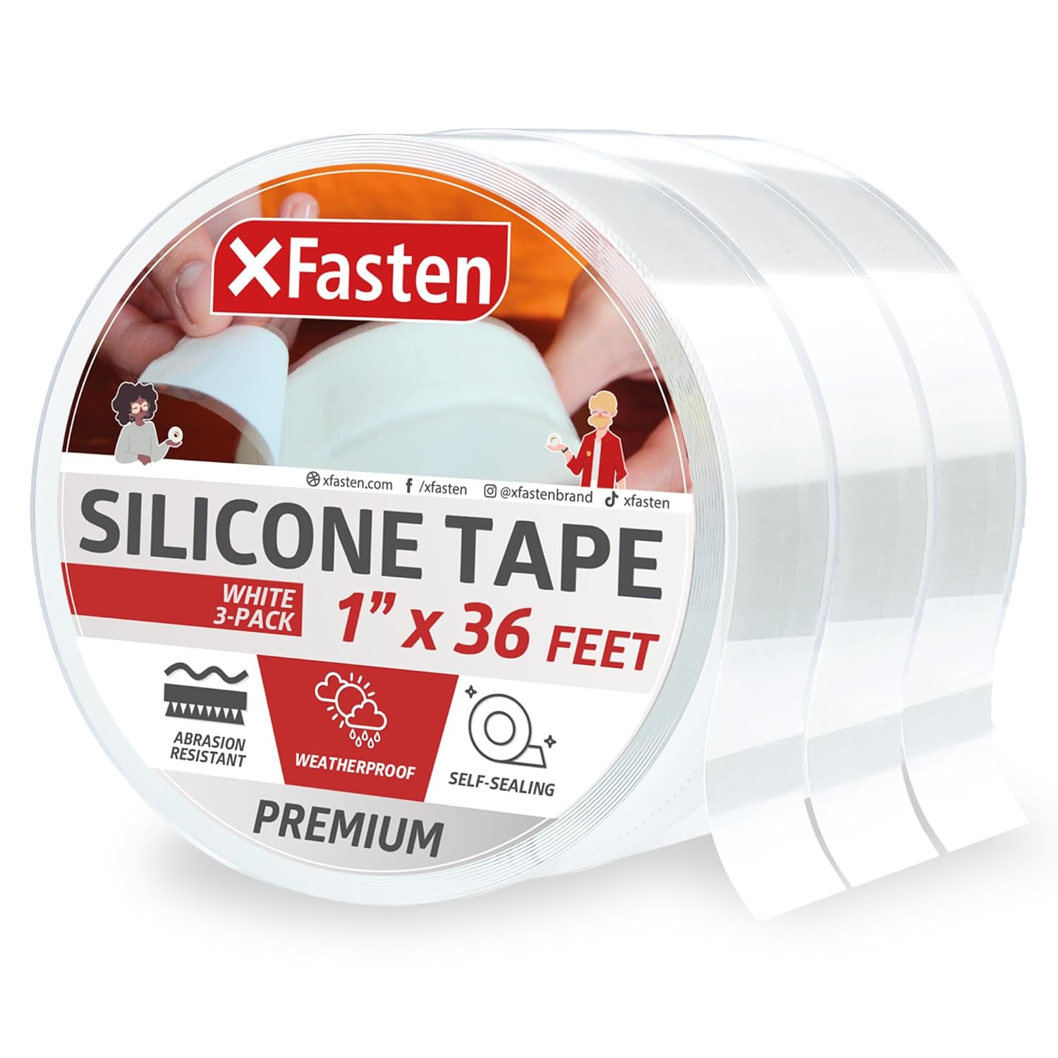 XFasten Self Fusing Silicone Tape Waterproof White – 1" x 36 Feet (3-Pack 108ft), Self Amalgamating