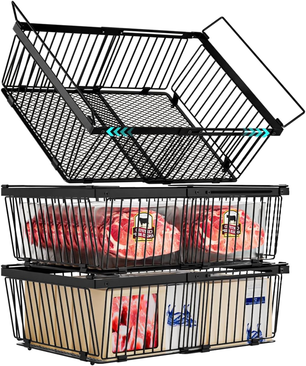Large Freezer Organizer Bins，Upgraded Bottom Leak-Proof net，Fit 10 to 20 Cu Ft Chest Freezer，3