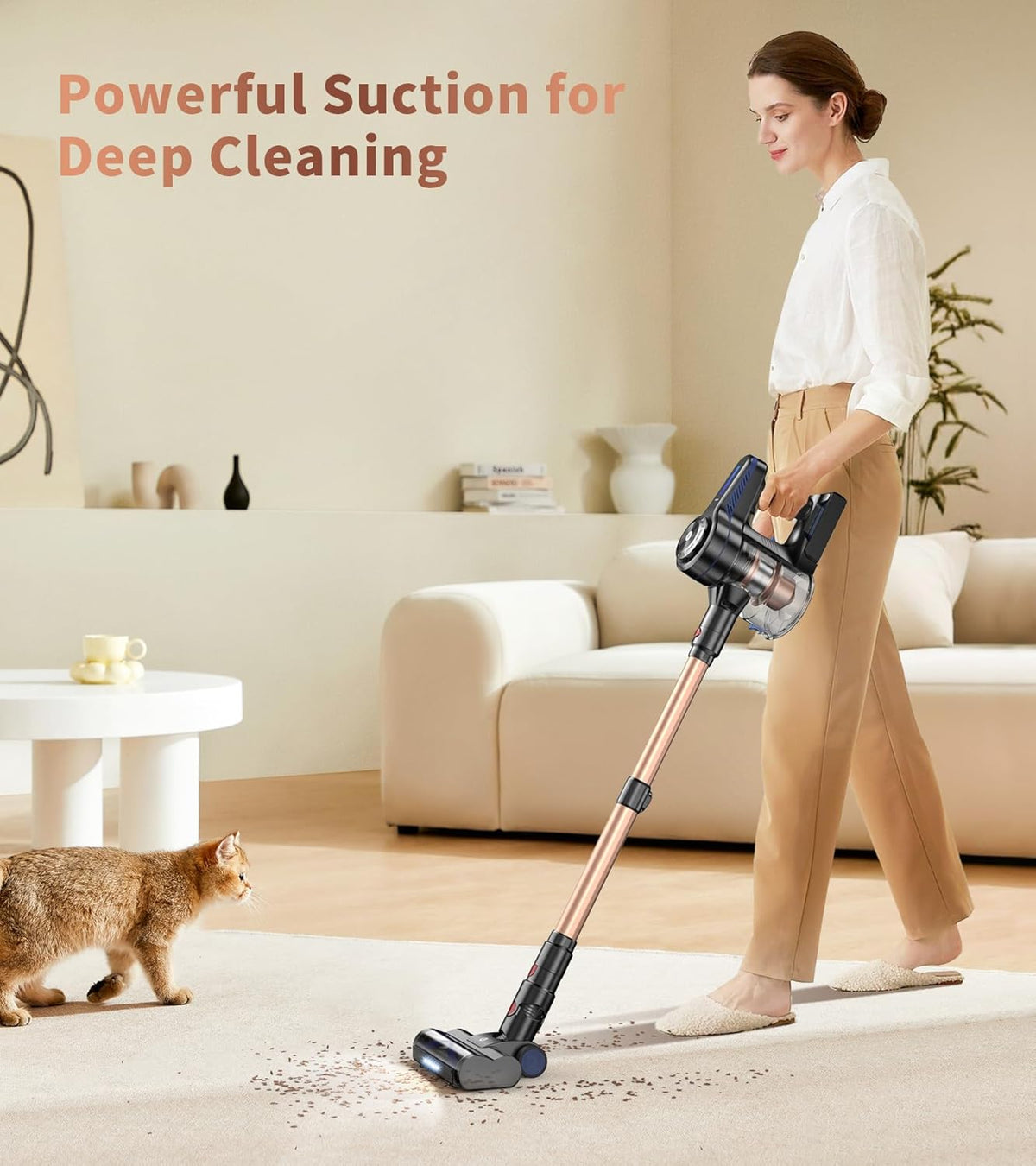 NADALY Cordless Vacuum Cleaner, Powerful Stick Vacuum with 45min Runtime, Anti-Tangle Vacuum