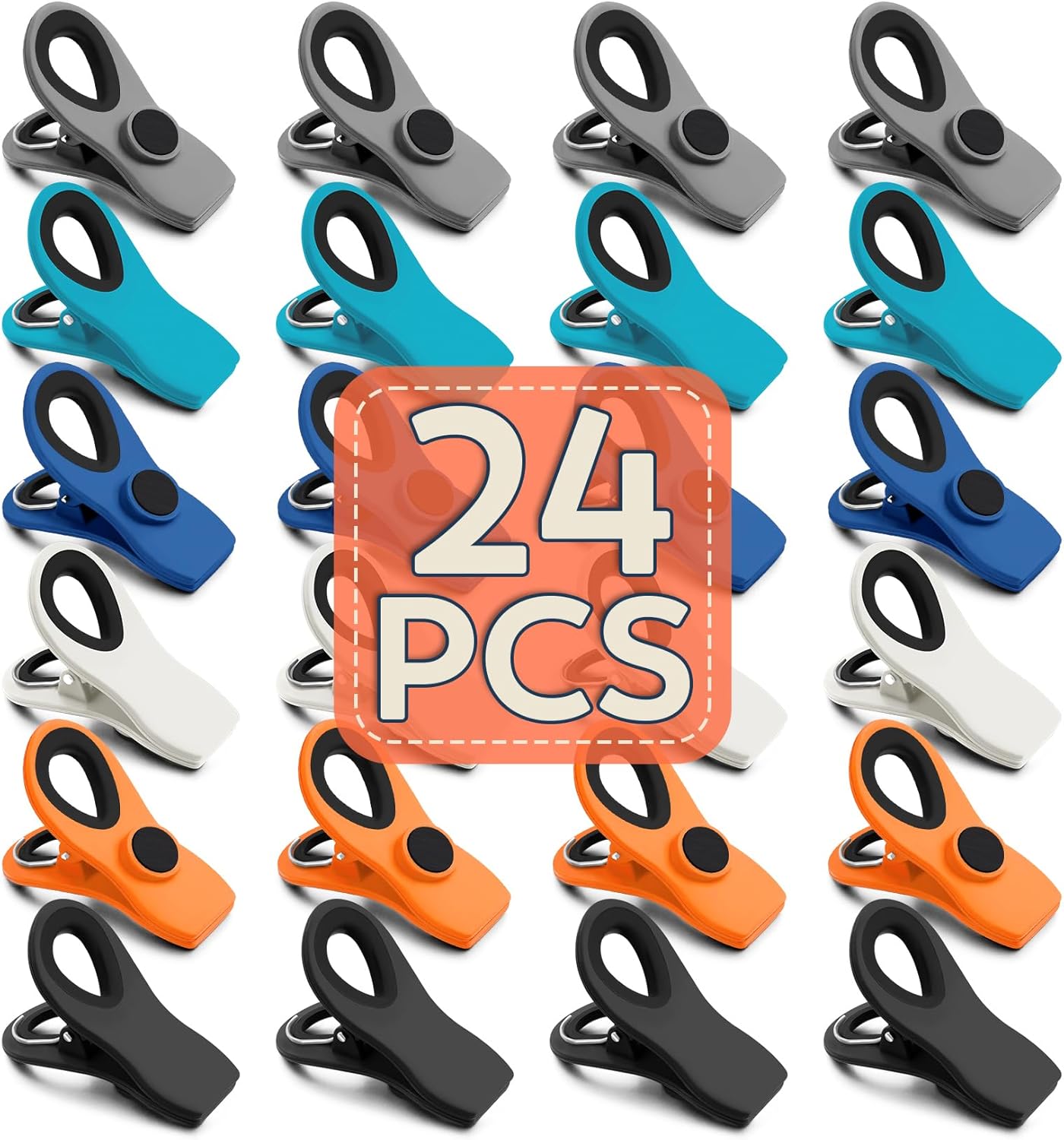 FINDMAG 24 Pack Chip Clips with Magnets – Multicolor Plastic Bag Clips for Food Storage, Snack