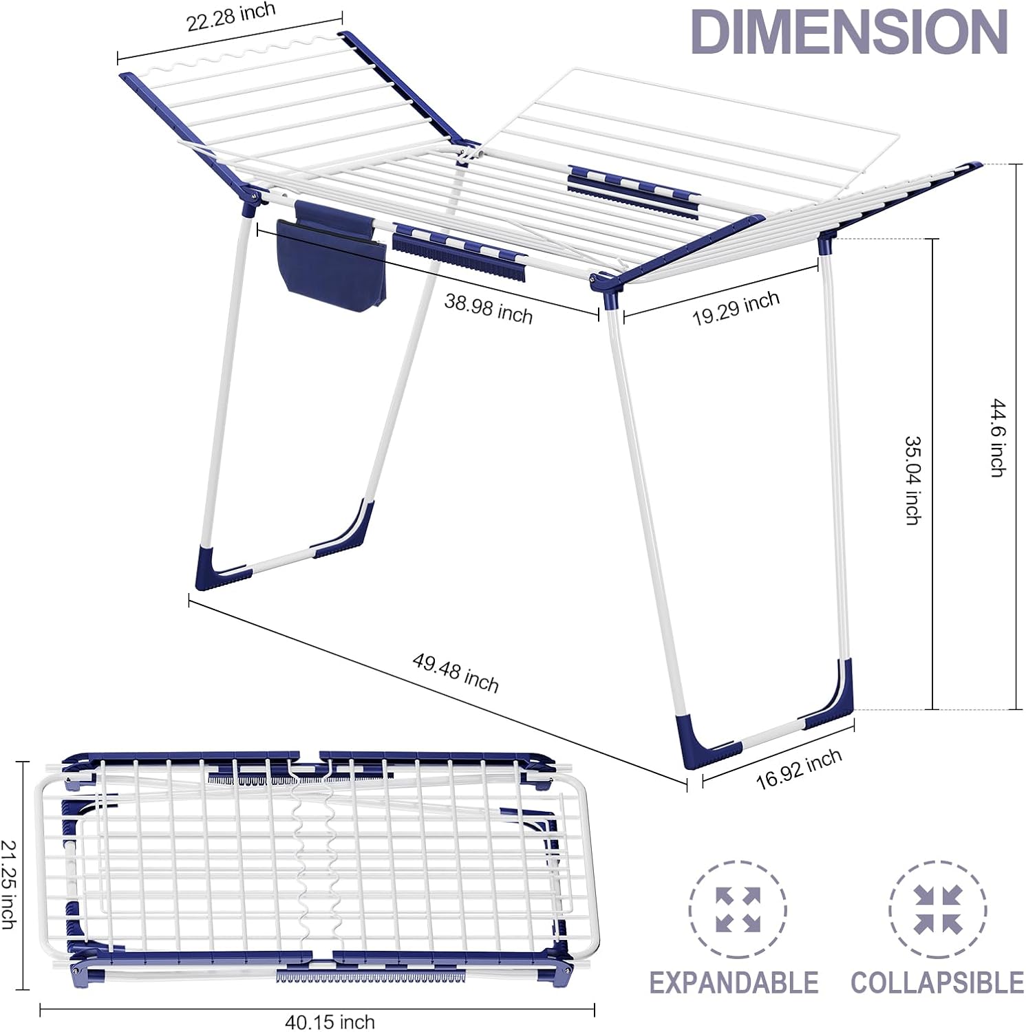 APEXCHASER Clothes Drying Rack Foldable, Drying Rack Clothing Large Space, Winged Laundry Rack with