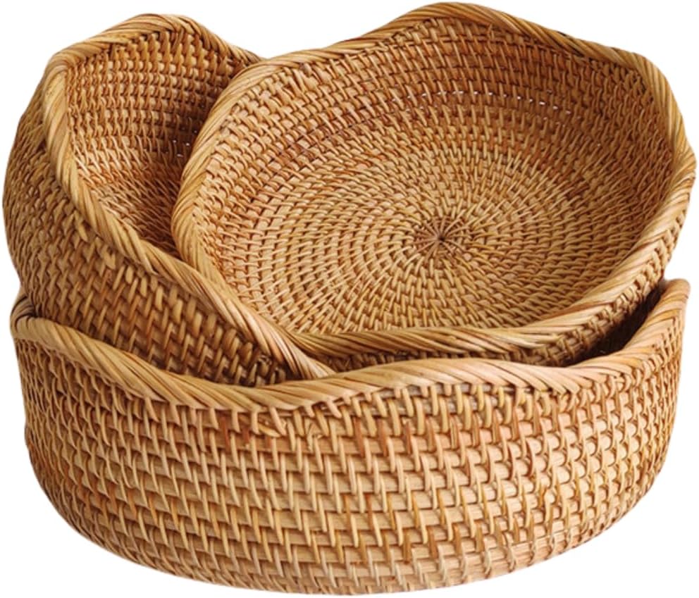 Rattan Bread Basket, Hand Woven Fruit Basket, Wicker Serving Basket Bowl, Decorative Baskets for
