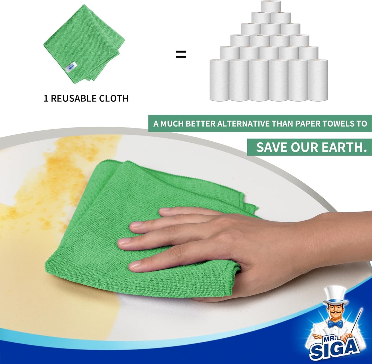 MR.SIGA Microfiber Cleaning Cloths, All-Purpose Microfiber Towels, Streak Free Cleaning Rags, Pack