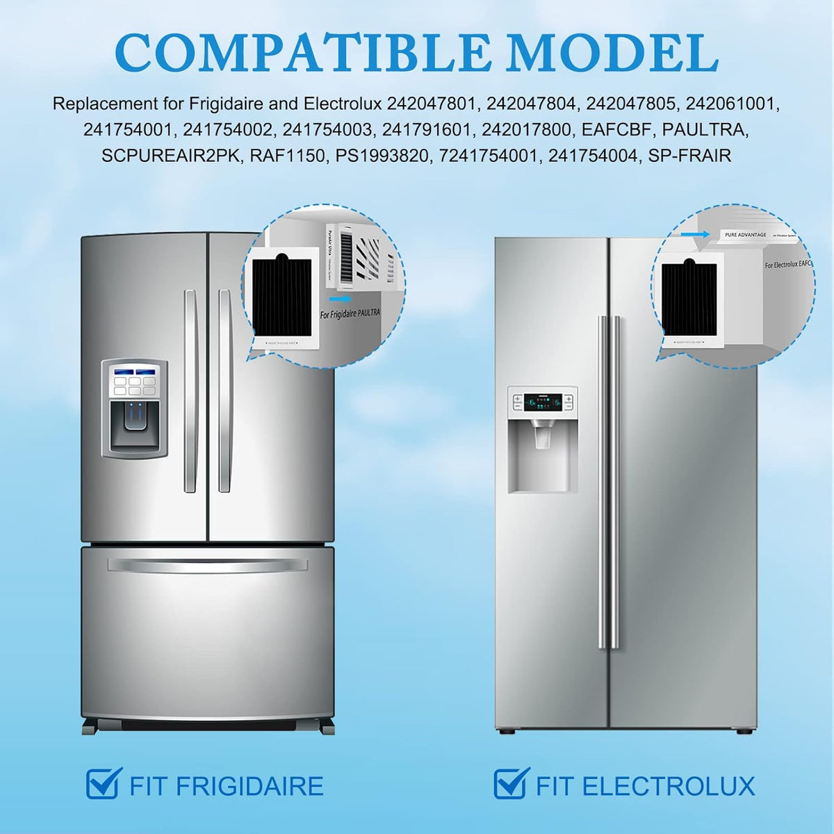 Refrigerator Air Filter Replacement 8 Pack, Carbon Activated Air Filter Compatible with Frigidaire