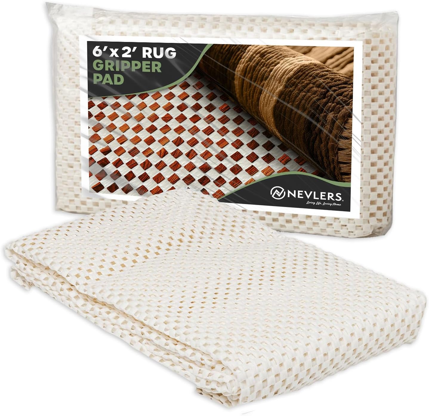 Nevlers 2'x6' Under Rug Non Slip Pad | White PVC Foam Non Slip Rug Pads | Open Weave Anti Slip Rug