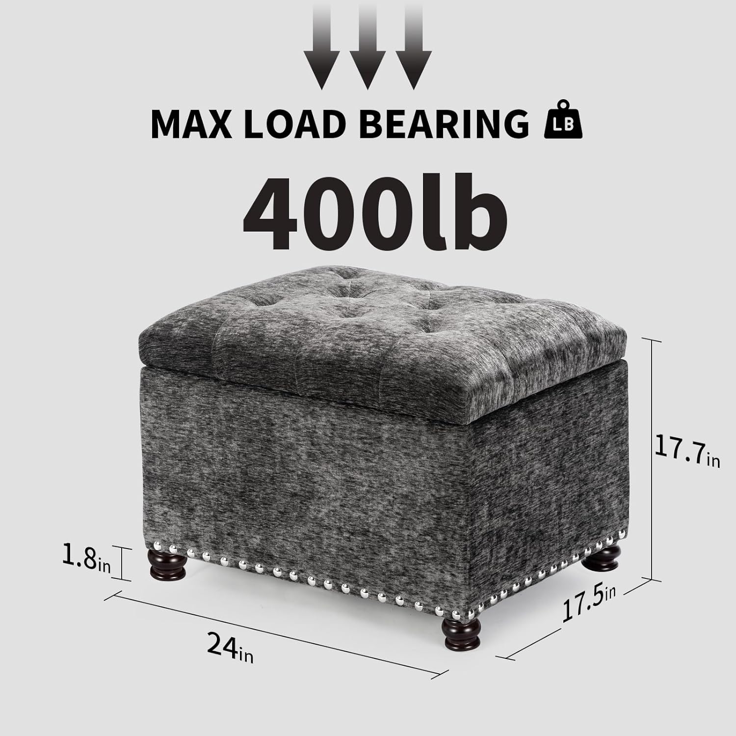 Joveco Storage Ottoman Bench, Rectangle 24" Velvet Foot Rest Stool Square Footstool for Living