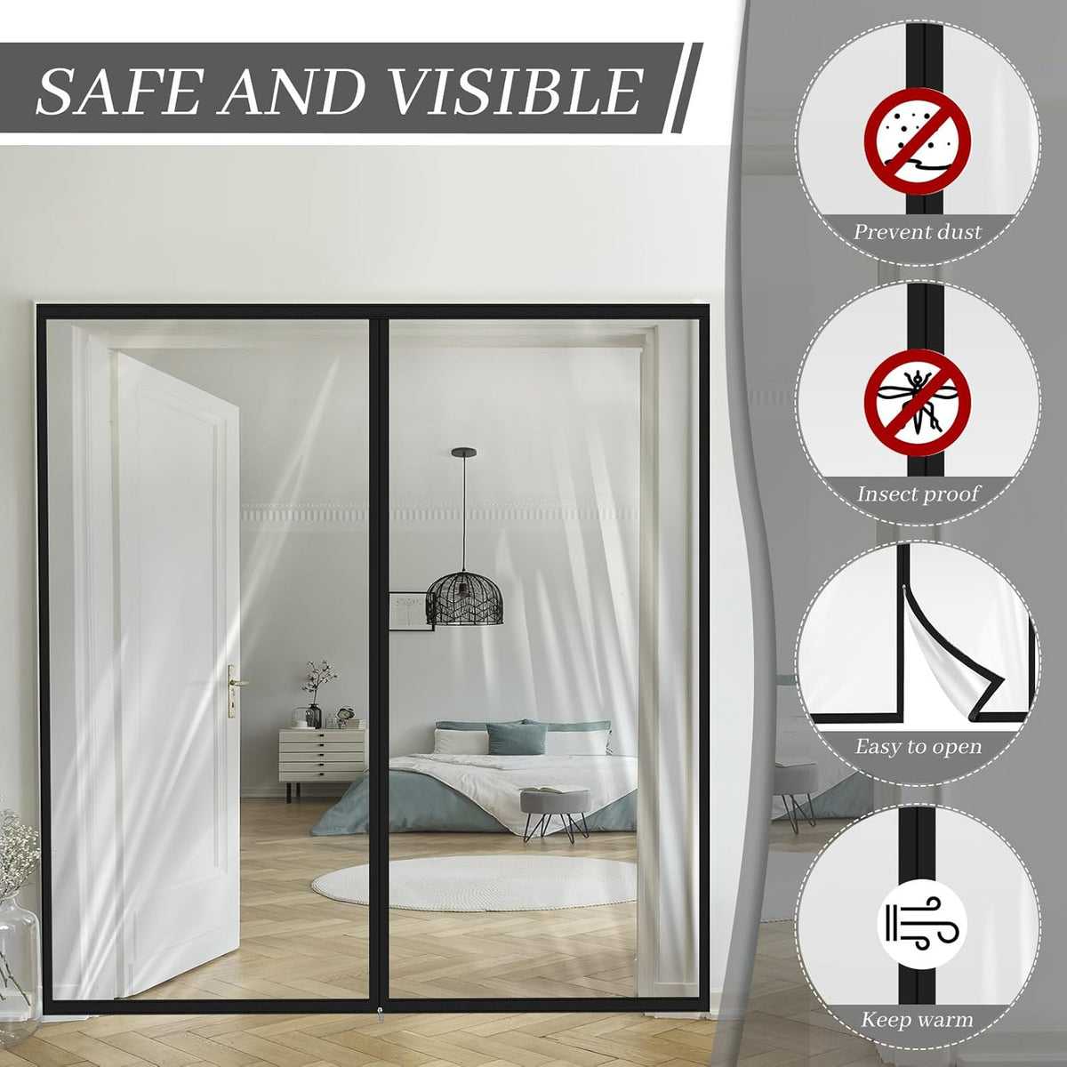 Amylove Zipper 72 x 80 Inch Dust Barrier Door Kit Construction Door Barrier 6 x 6.7 ft Reusable