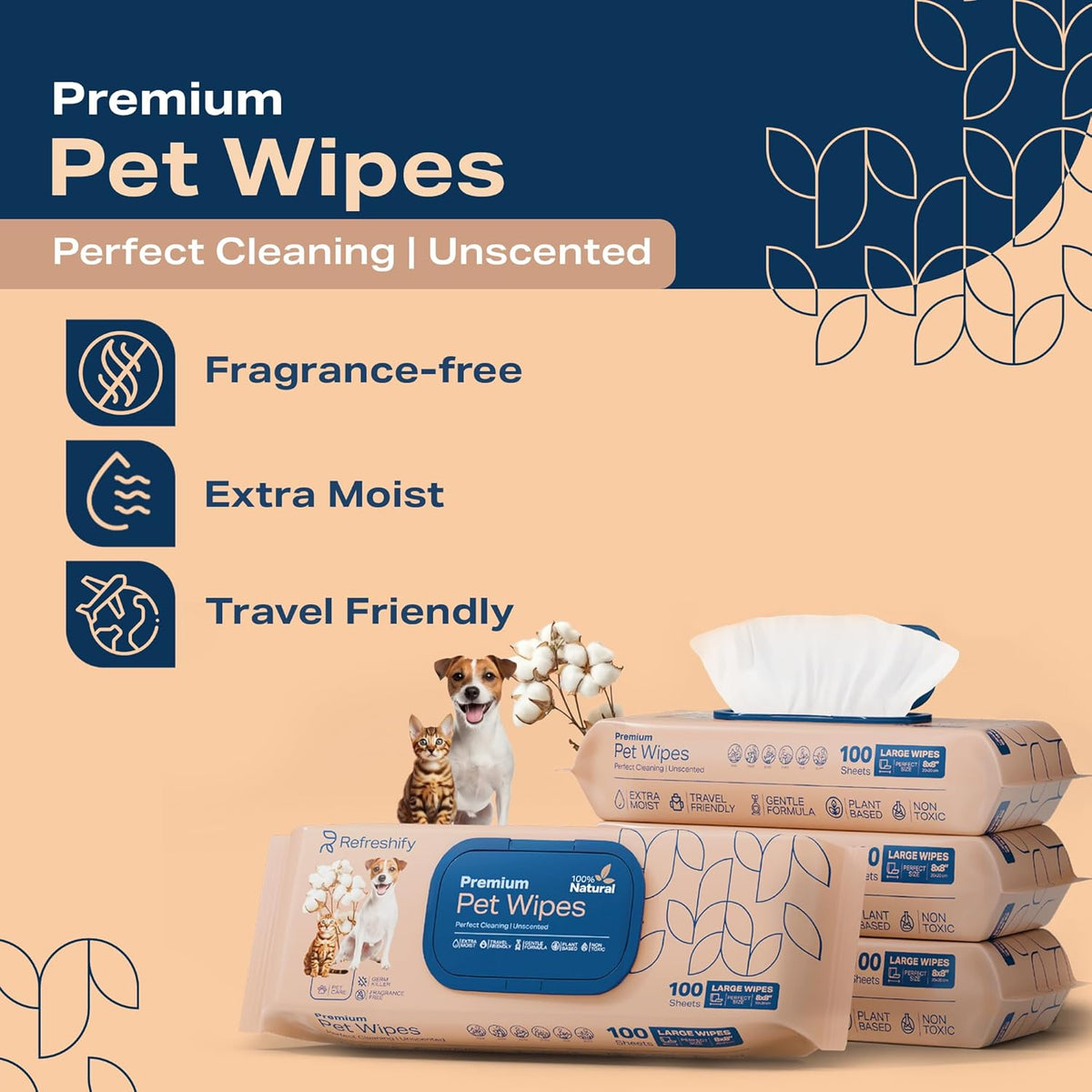 Pet Wipes for Dogs and Cats Plant Based – Unscented (Pack of 400) Dog Wipes for Paws and Butt