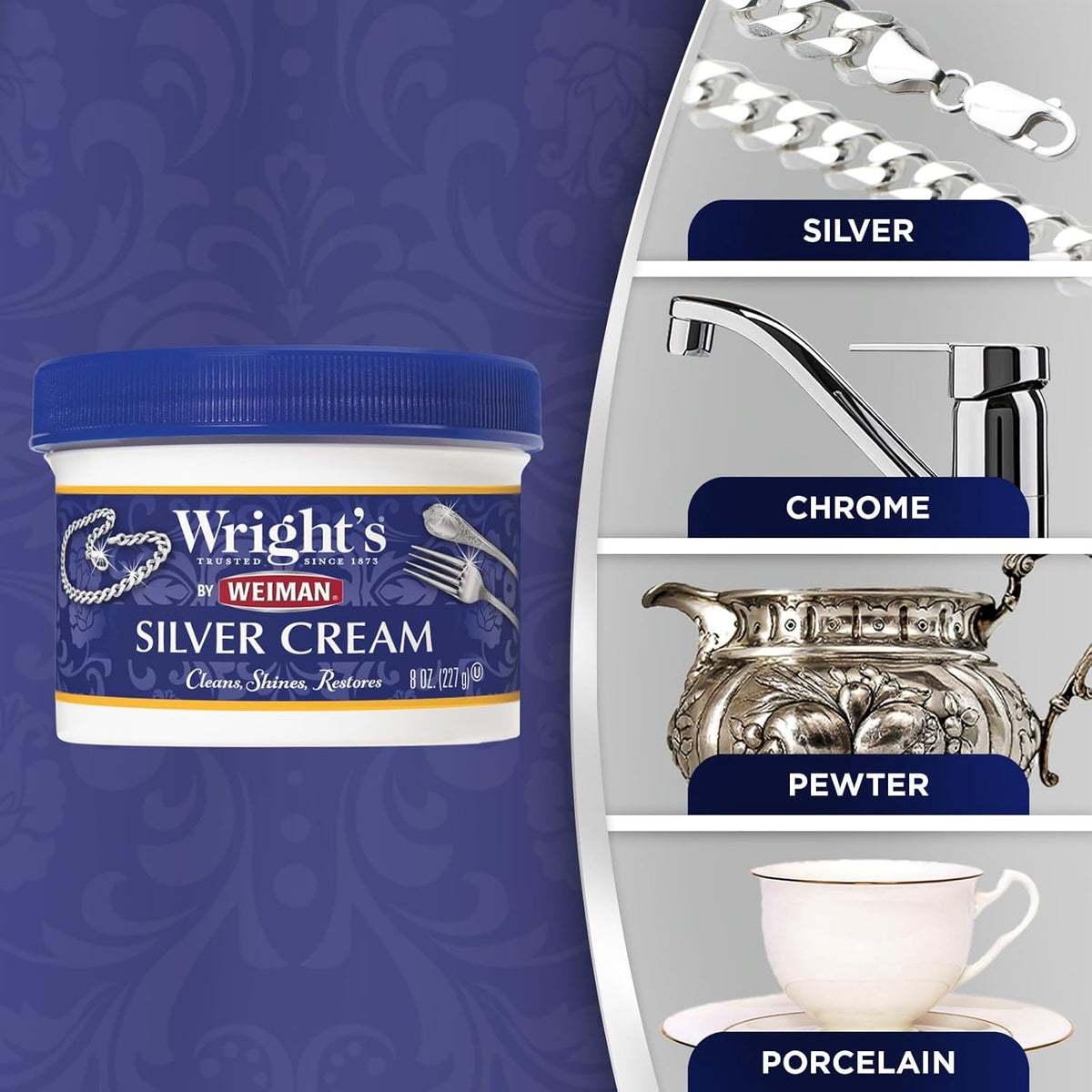 Wright's by Weiman Silver Cleaner and Polish Cream with Polishing Cloth, Ammonia-Free, Gently Clean