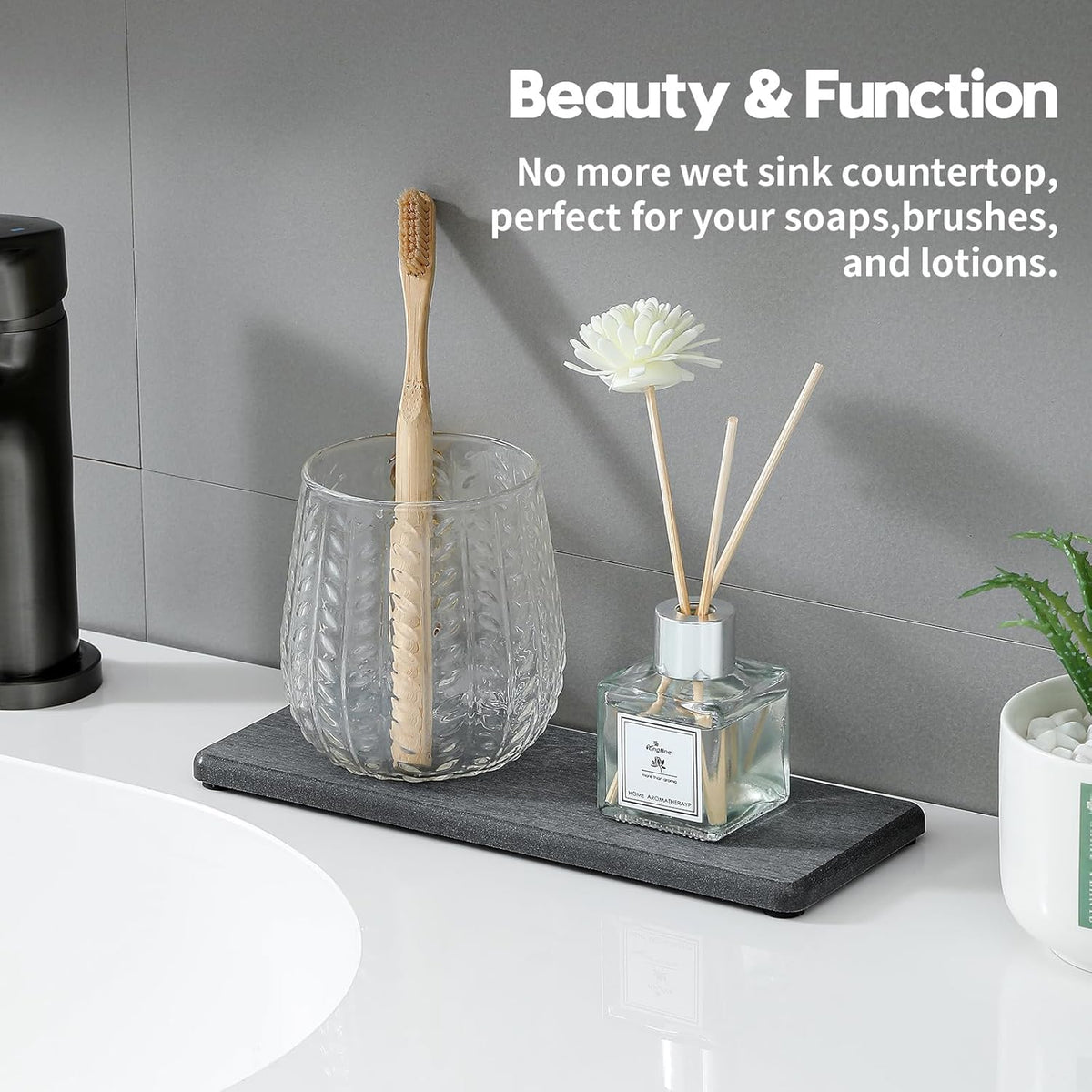 2PCS Bathroom Trays, Water Absorbing Diatomite Stone Quick Drying Mat for Kitchen Counter, Dish