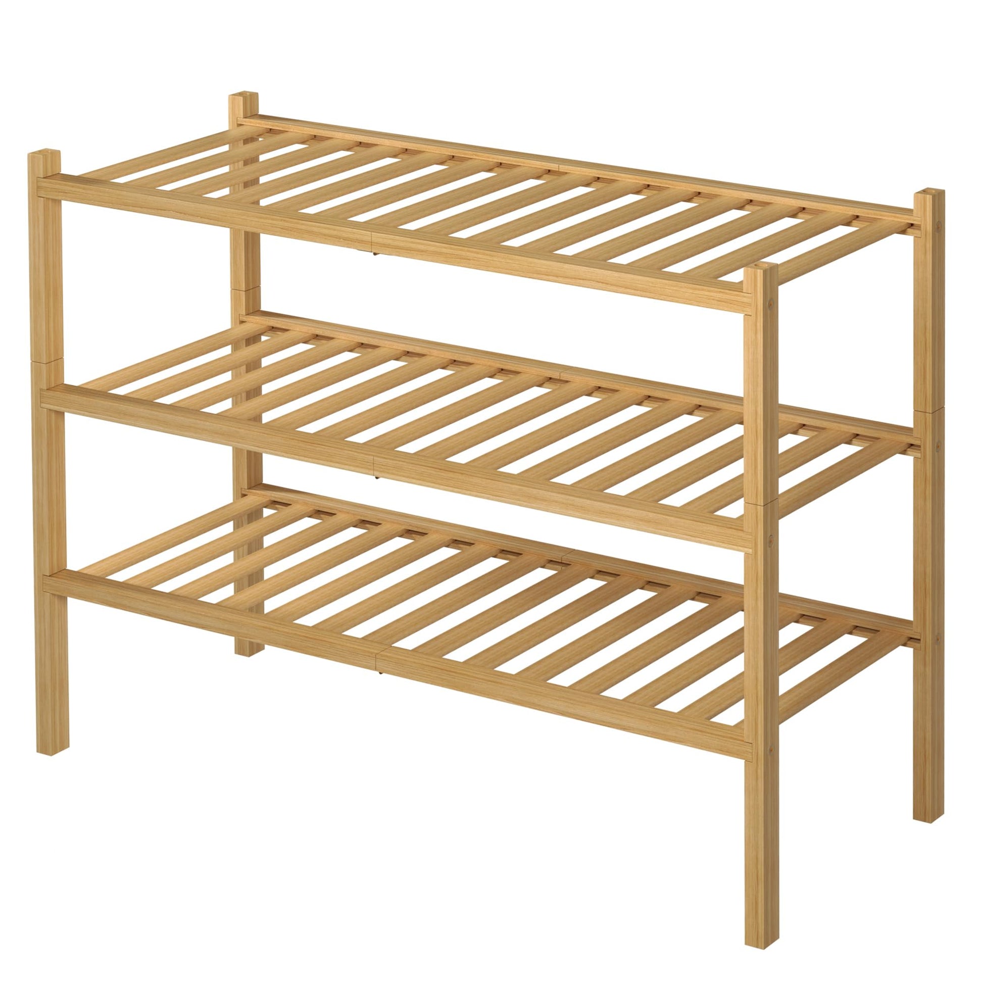 ROMGUAR CRAFT 3 Tier Bamboo Shoe Rack for Closet Free Standing Wood Shoe Shelf Storage Organizer