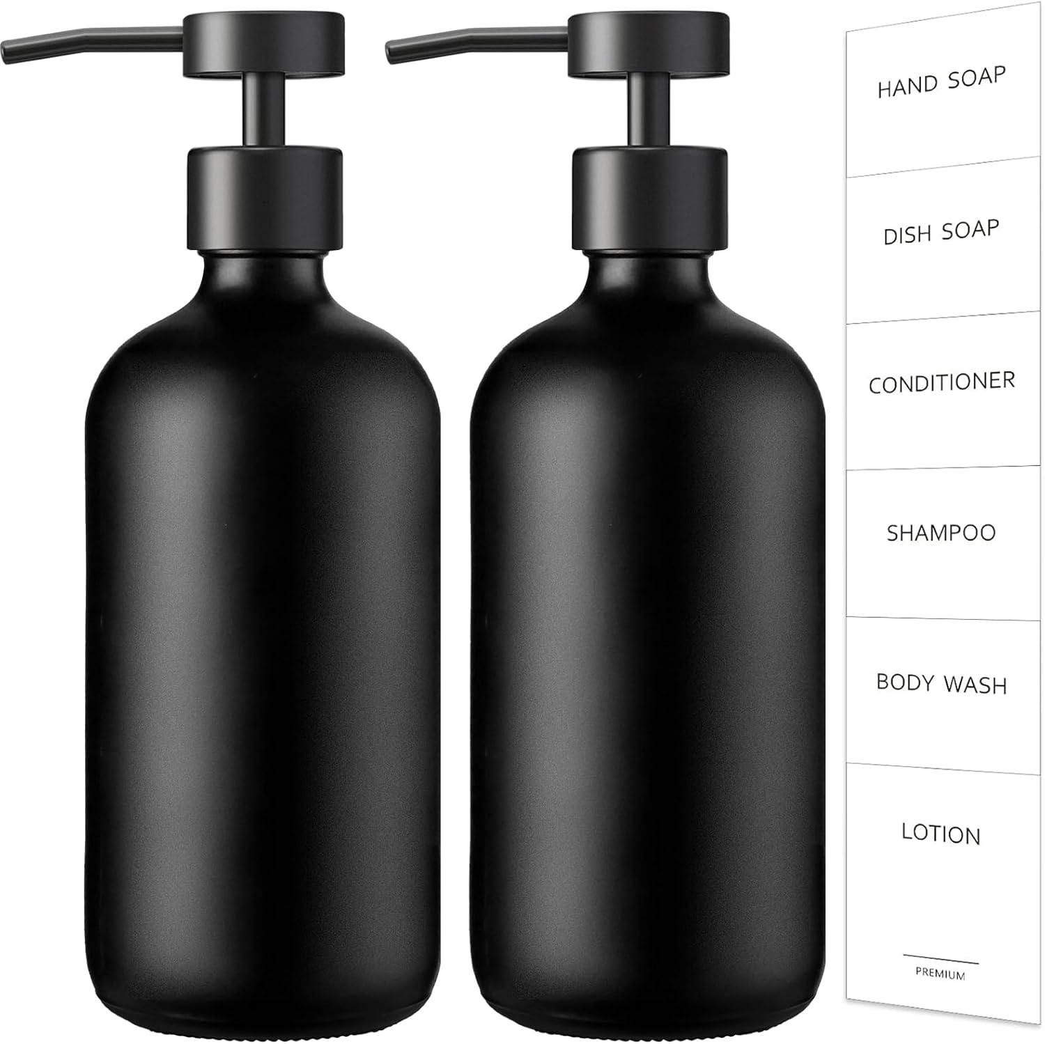 GMISUN Black Soap Dispenser, 2 Pack Matte Black Hand Soap Dispensers for Bathroom, 17 Fl Oz Glass