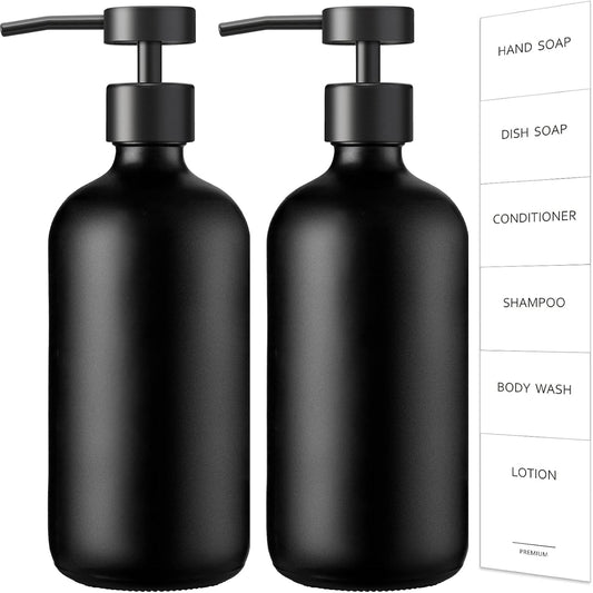 GMISUN Black Soap Dispenser, 2 Pack Matte Black Hand Soap Dispensers for Bathroom, 17 Fl Oz Glass